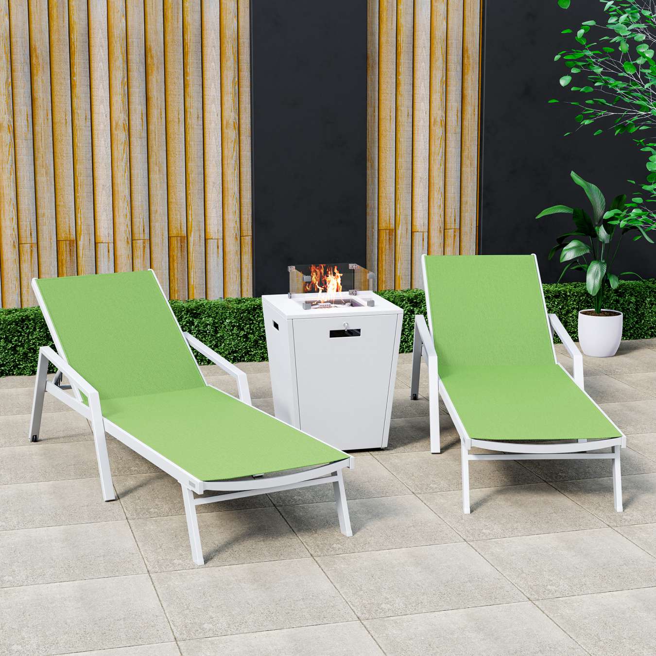 LeisureMod Marlin Patio Chaise Lounge Chair With Armrests in White Aluminum Frame, Set of 2 - Image 43