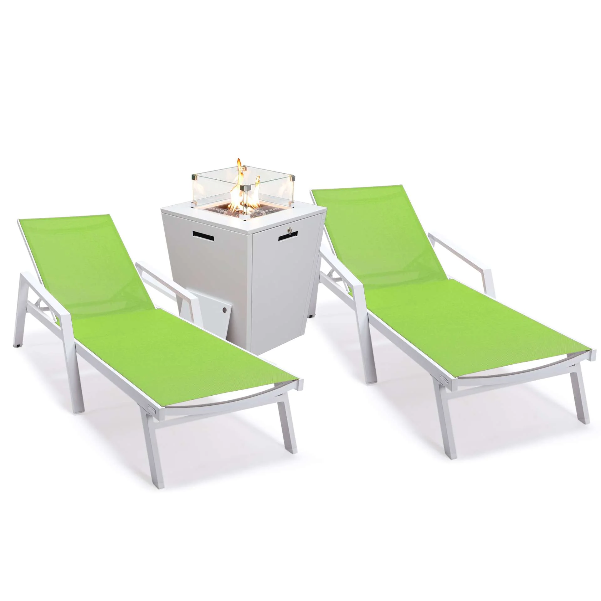 LeisureMod Marlin Patio Chaise Lounge Chair With Armrests in White Aluminum Frame, Set of 2 - Image 46