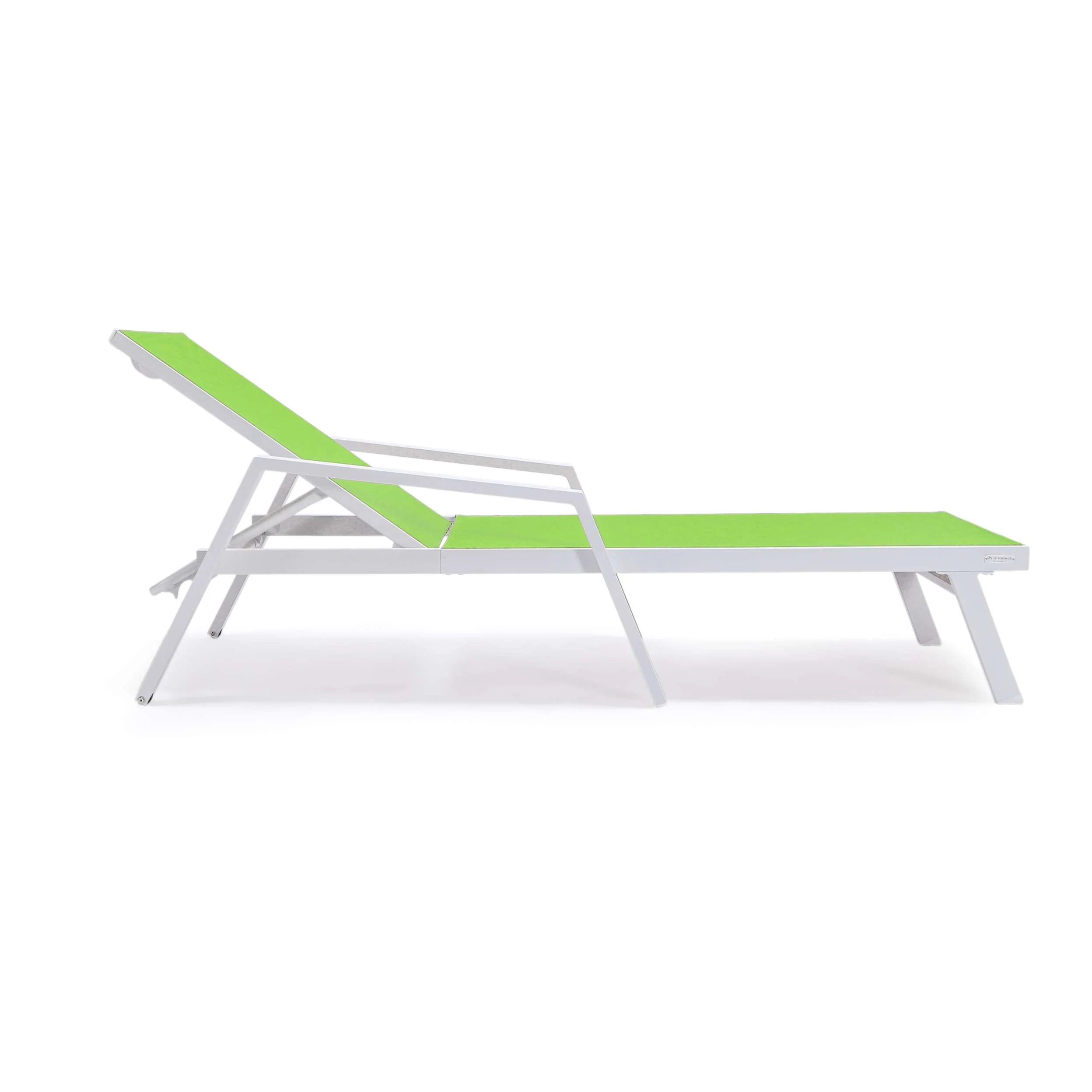 LeisureMod Marlin Patio Chaise Lounge Chair With Armrests in White Aluminum Frame, Set of 2 - Image 51