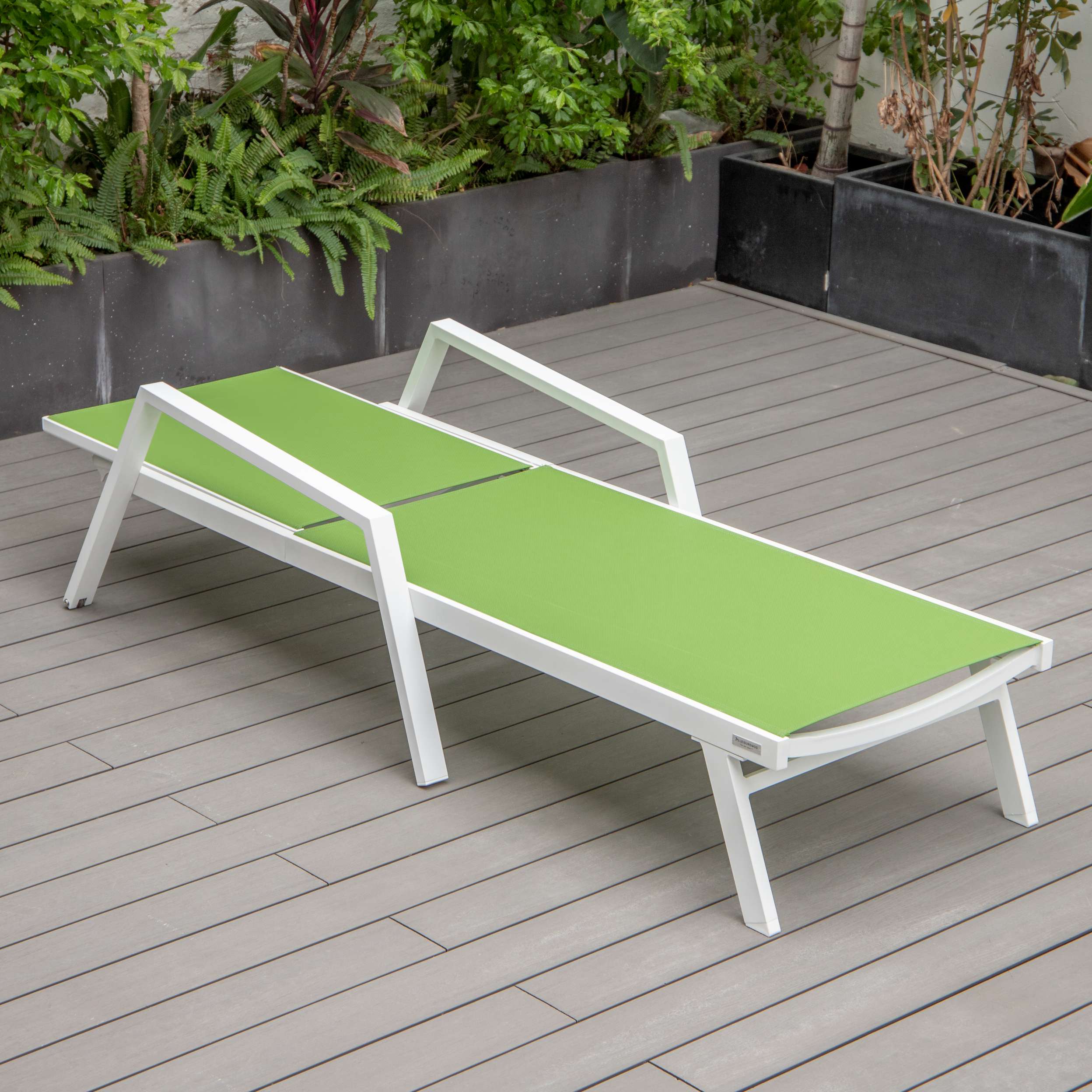 LeisureMod Marlin Patio Chaise Lounge Chair With Armrests in White Aluminum Frame, Set of 2 - Image 52