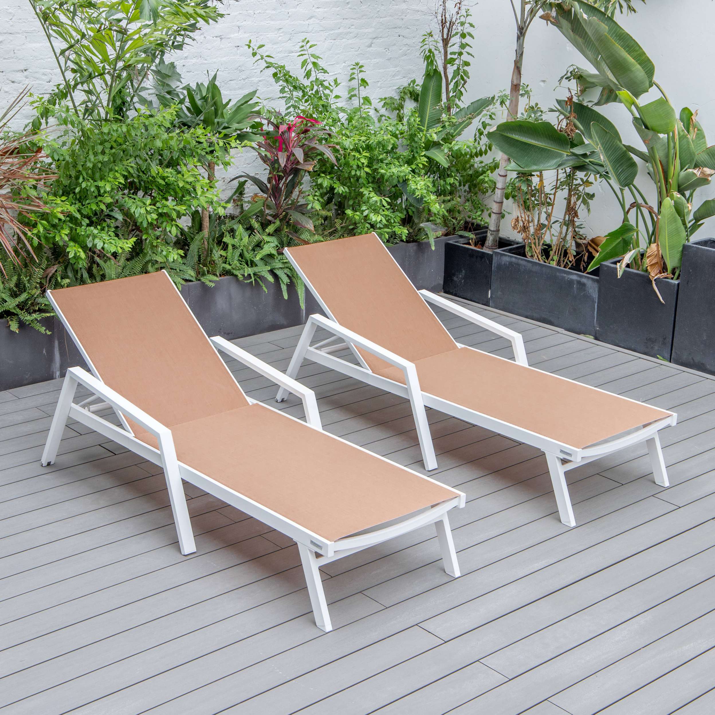 LeisureMod Marlin Patio Chaise Lounge Chair With Armrests in White Aluminum Frame, Set of 2 - Image 67