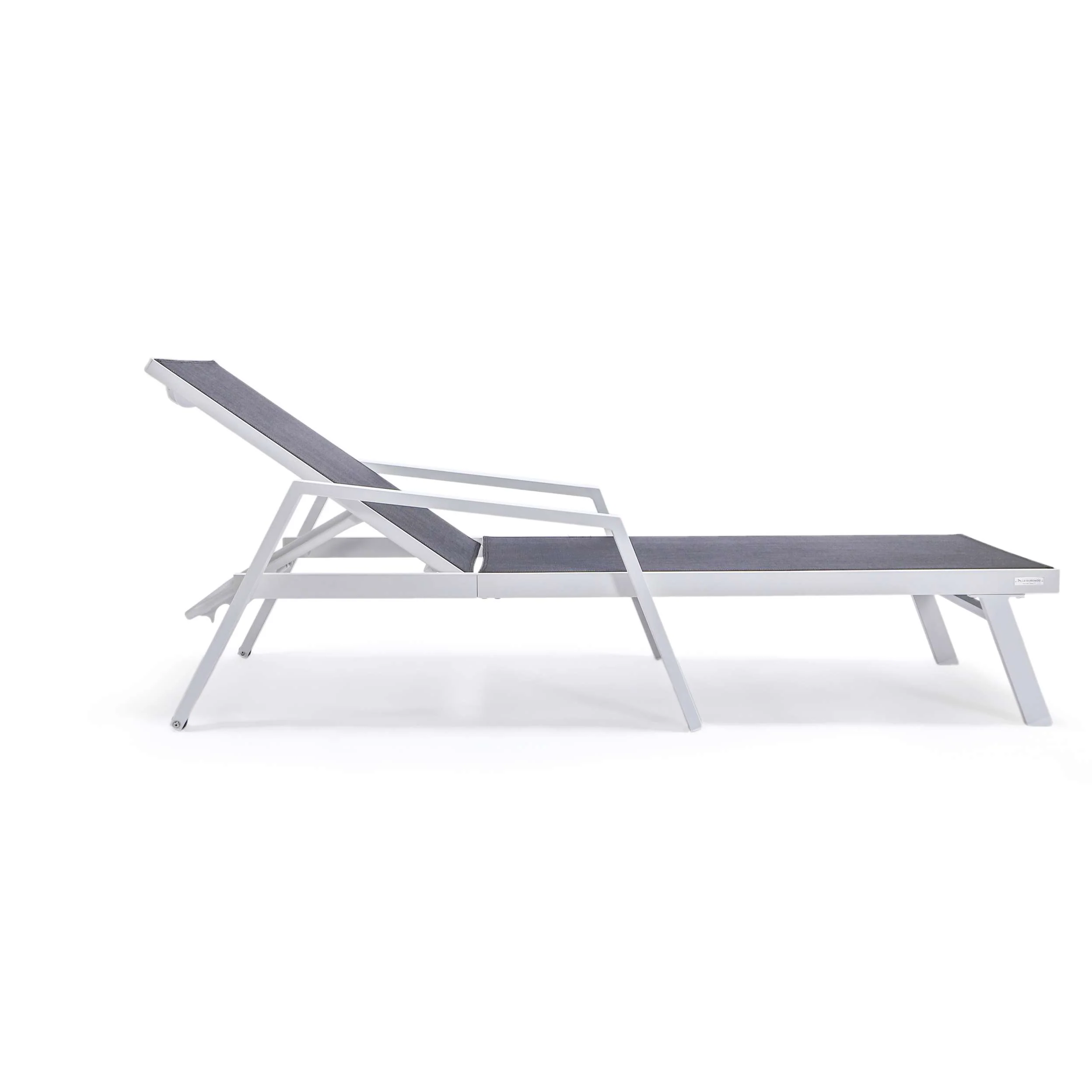 LeisureMod Marlin Patio Chaise Lounge Chair With Armrests in White Aluminum Frame, Set of 2 - Image 7