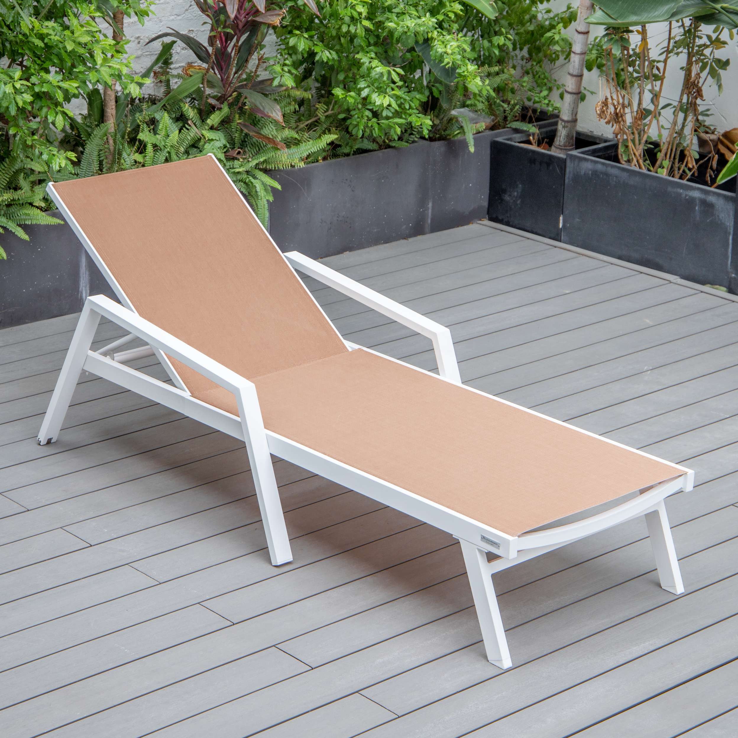 LeisureMod Marlin Patio Chaise Lounge Chair With Armrests in White Aluminum Frame, Set of 2 - Image 75
