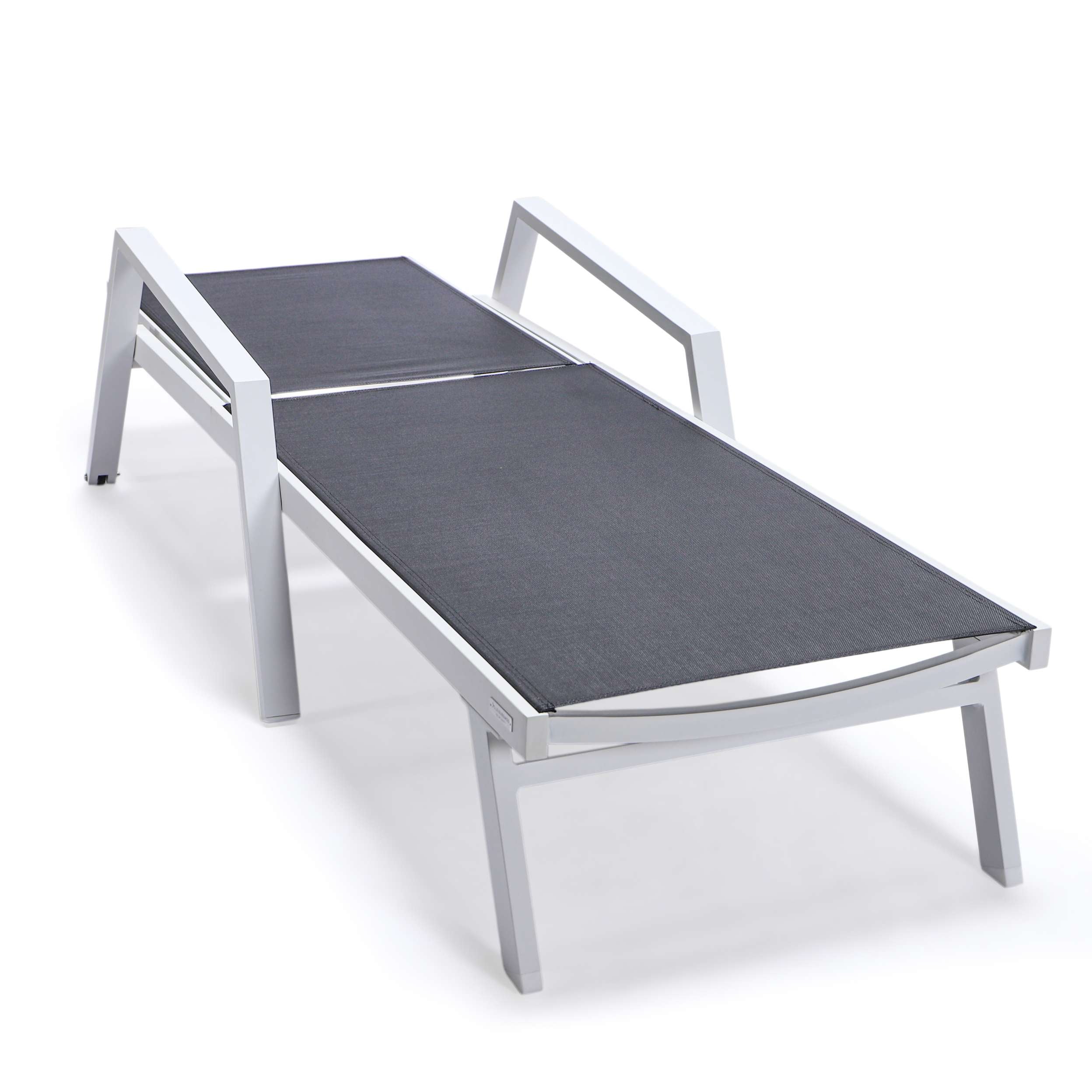 LeisureMod Marlin Patio Chaise Lounge Chair With Armrests in White Aluminum Frame, Set of 2 - Image 8