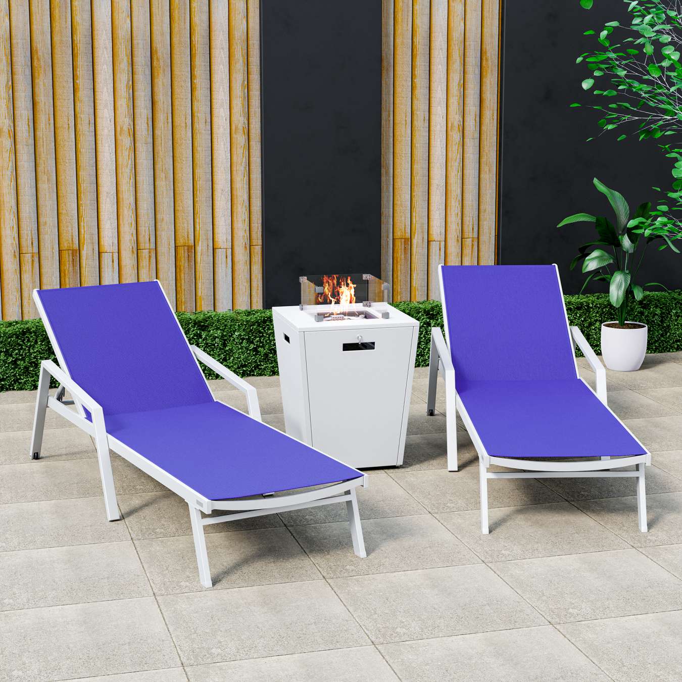 LeisureMod Marlin Patio Chaise Lounge Chair With Armrests in White Aluminum Frame, Set of 2 - Image 90