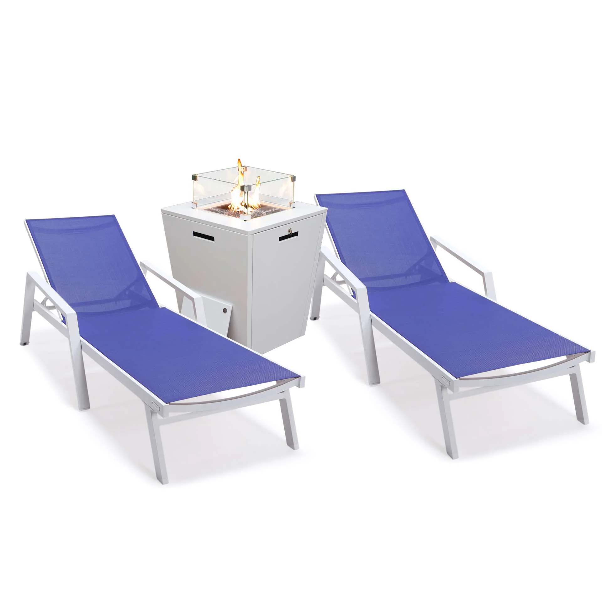LeisureMod Marlin Patio Chaise Lounge Chair With Armrests in White Aluminum Frame, Set of 2 - Image 93