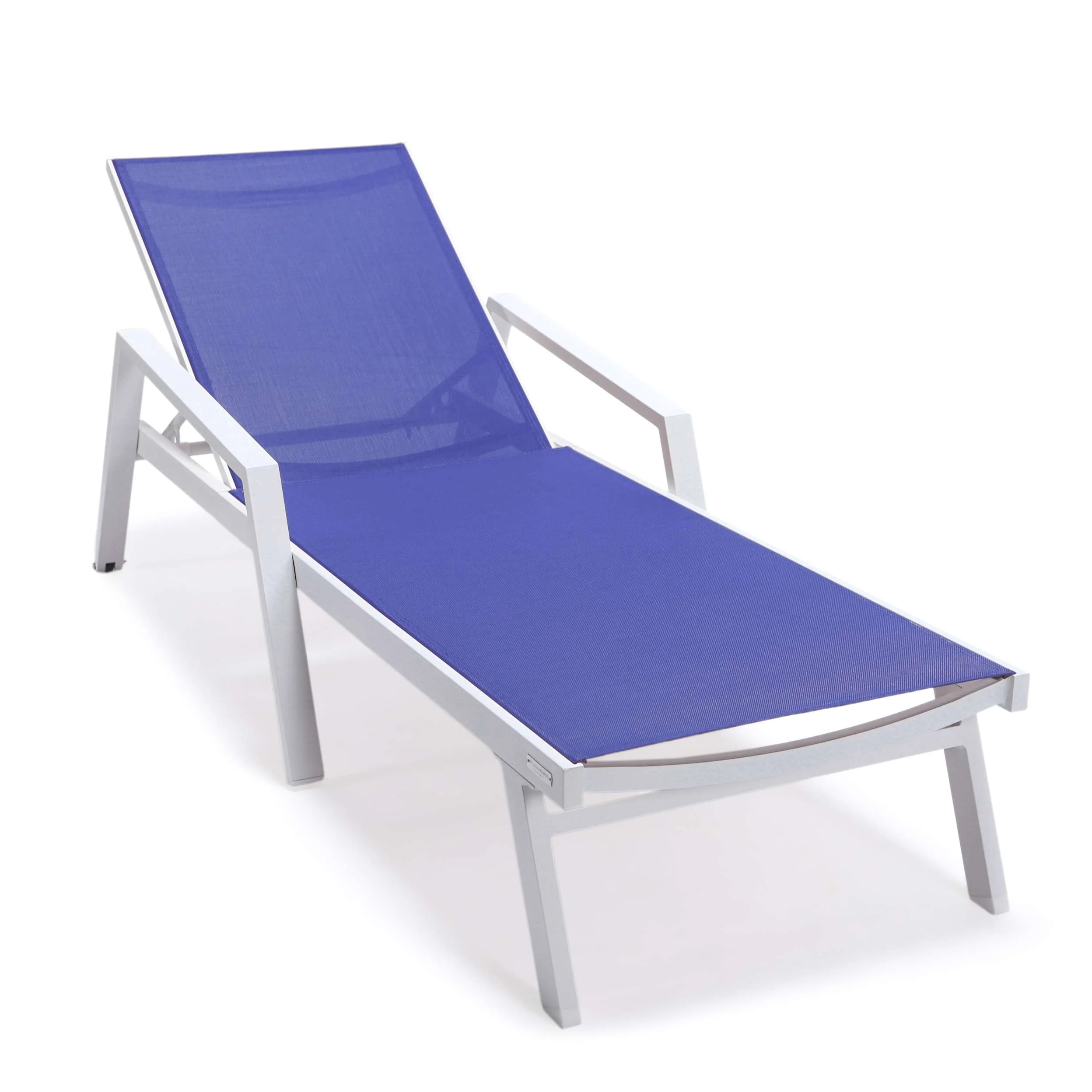 LeisureMod Marlin Patio Chaise Lounge Chair With Armrests in White Aluminum Frame, Set of 2 - Image 95