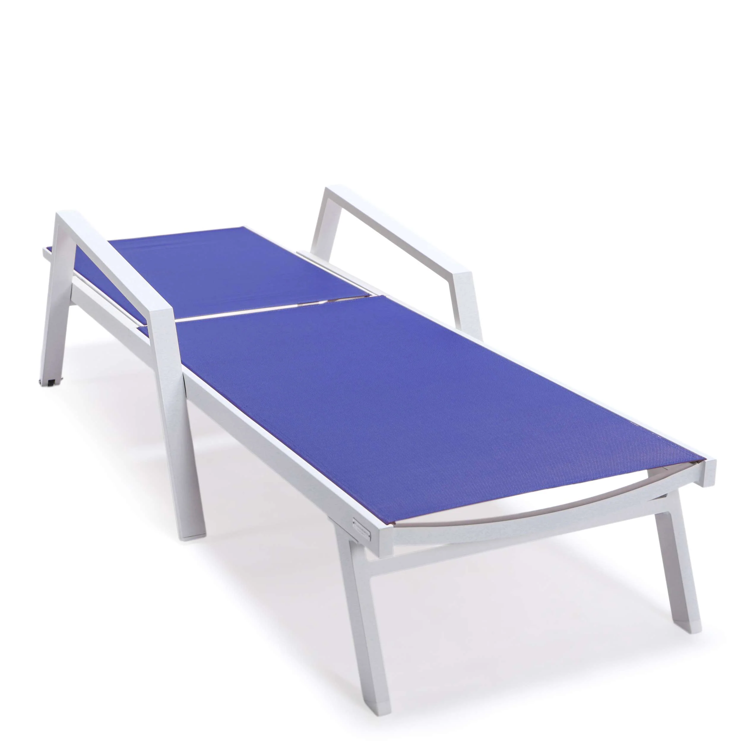 LeisureMod Marlin Patio Chaise Lounge Chair With Armrests in White Aluminum Frame, Set of 2 - Image 96