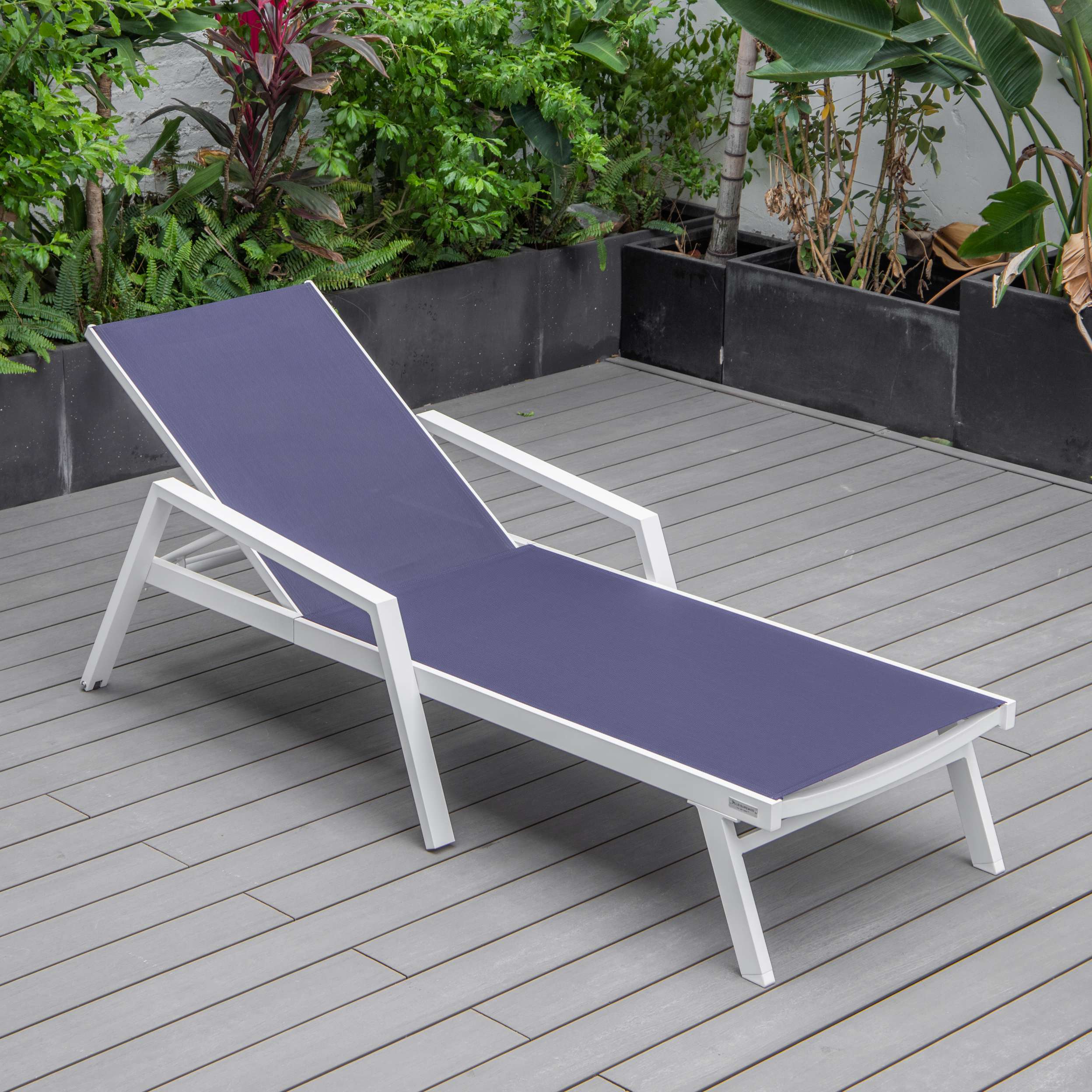 LeisureMod Marlin Patio Chaise Lounge Chair With Armrests in White Aluminum Frame, Set of 2 - Image 99