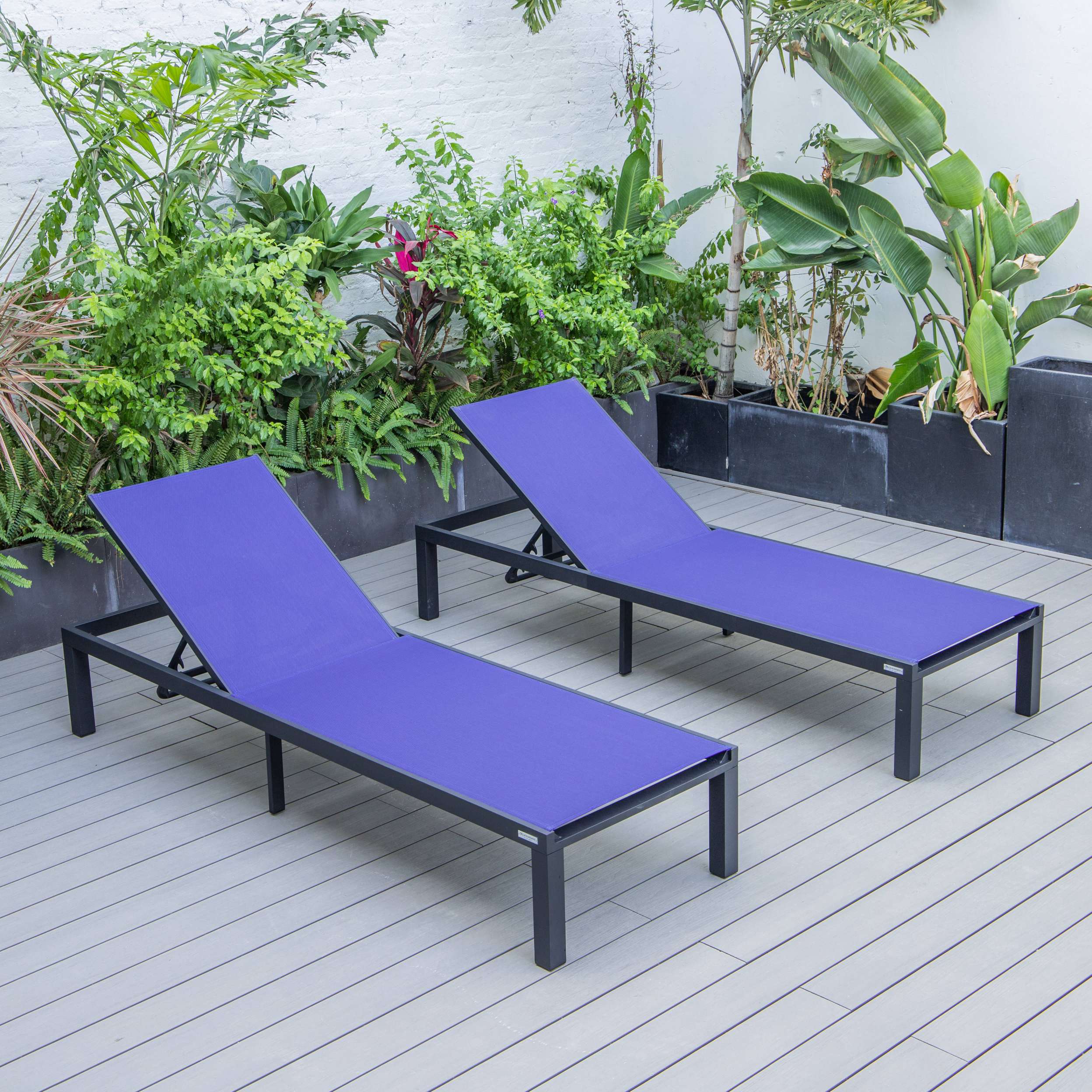 LeisureMod Marlin Patio Chaise Lounge Chair With Black Aluminum Frame, Set of 2 - Image 112