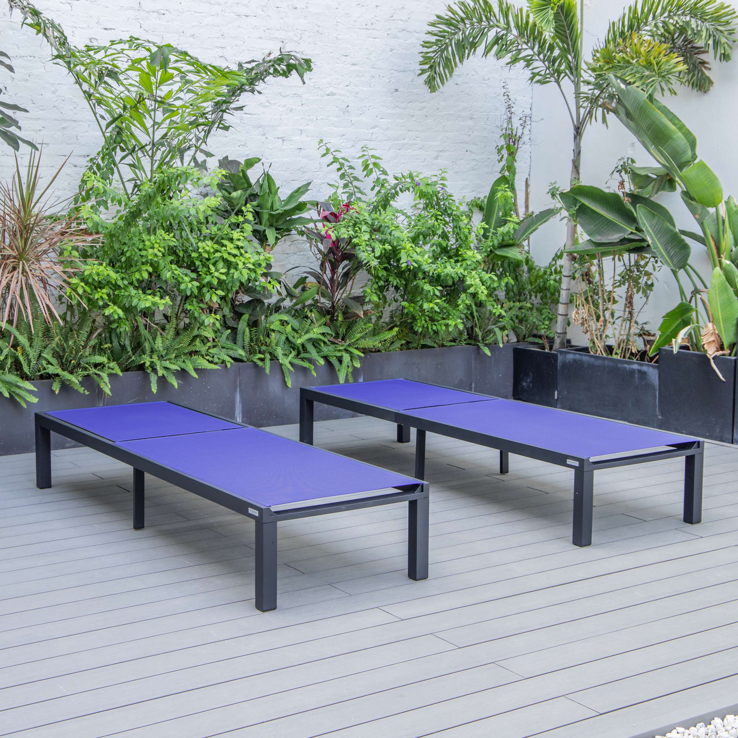 LeisureMod Marlin Patio Chaise Lounge Chair With Black Aluminum Frame, Set of 2 - Image 126