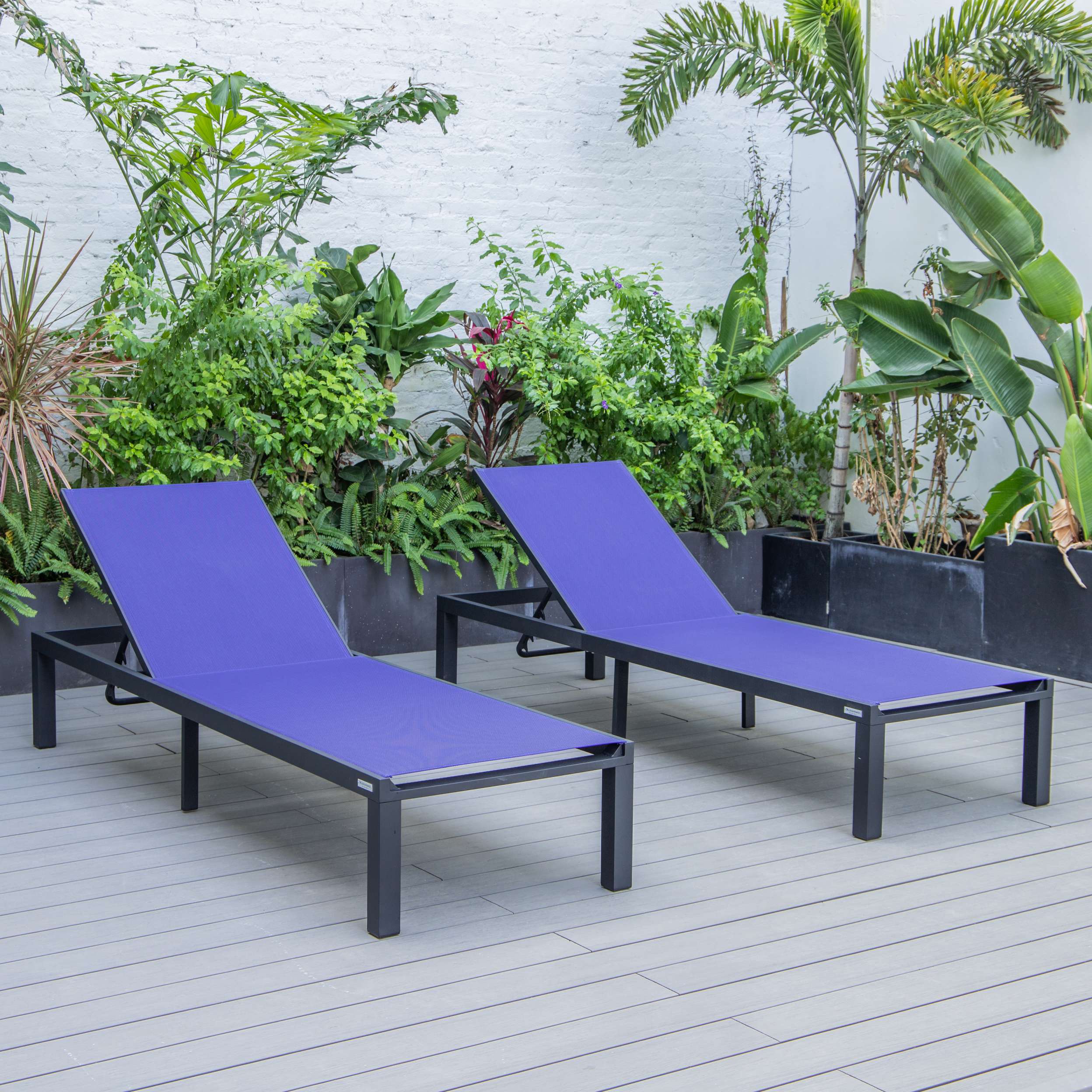LeisureMod Marlin Patio Chaise Lounge Chair With Black Aluminum Frame, Set of 2 - Image 127