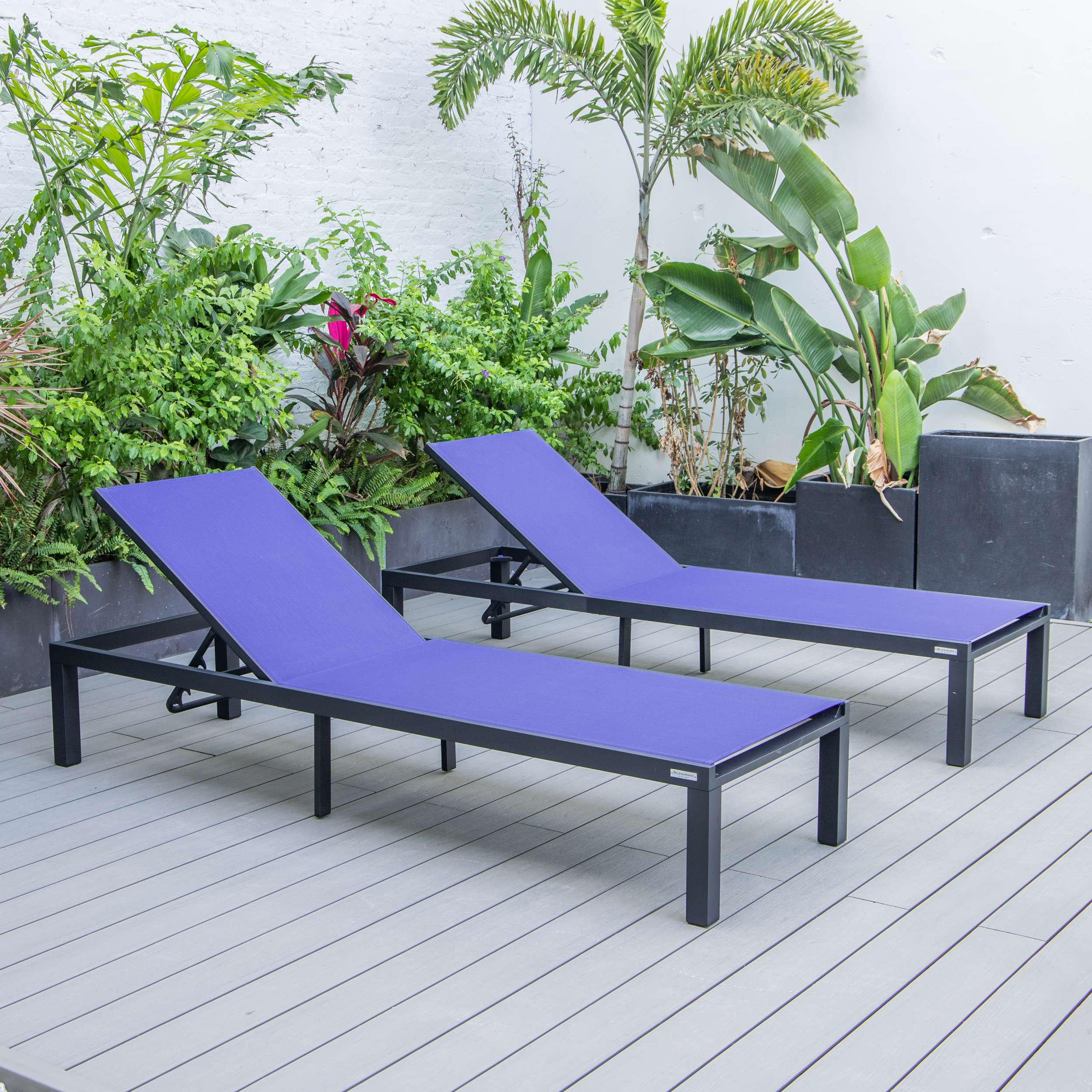 LeisureMod Marlin Patio Chaise Lounge Chair With Black Aluminum Frame, Set of 2 - Image 128