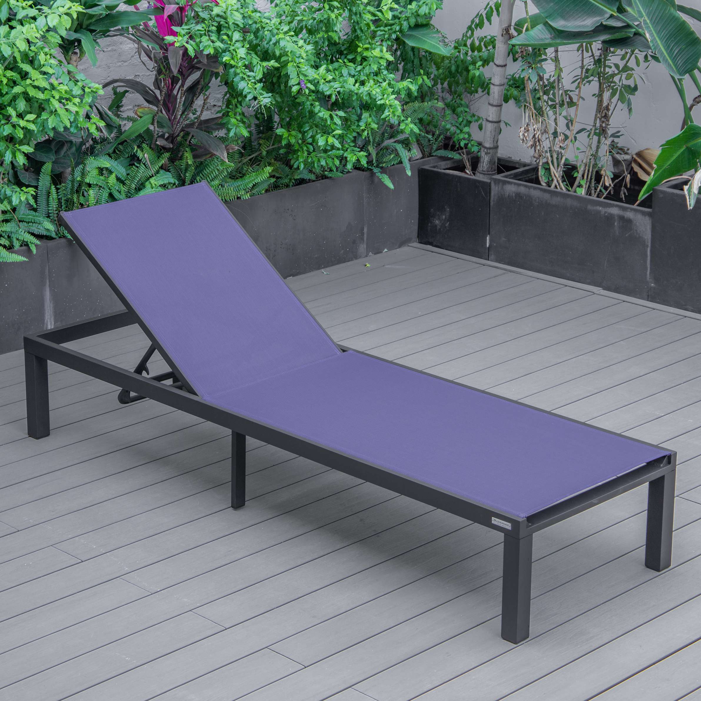 LeisureMod Marlin Patio Chaise Lounge Chair With Black Aluminum Frame, Set of 2 - Image 130
