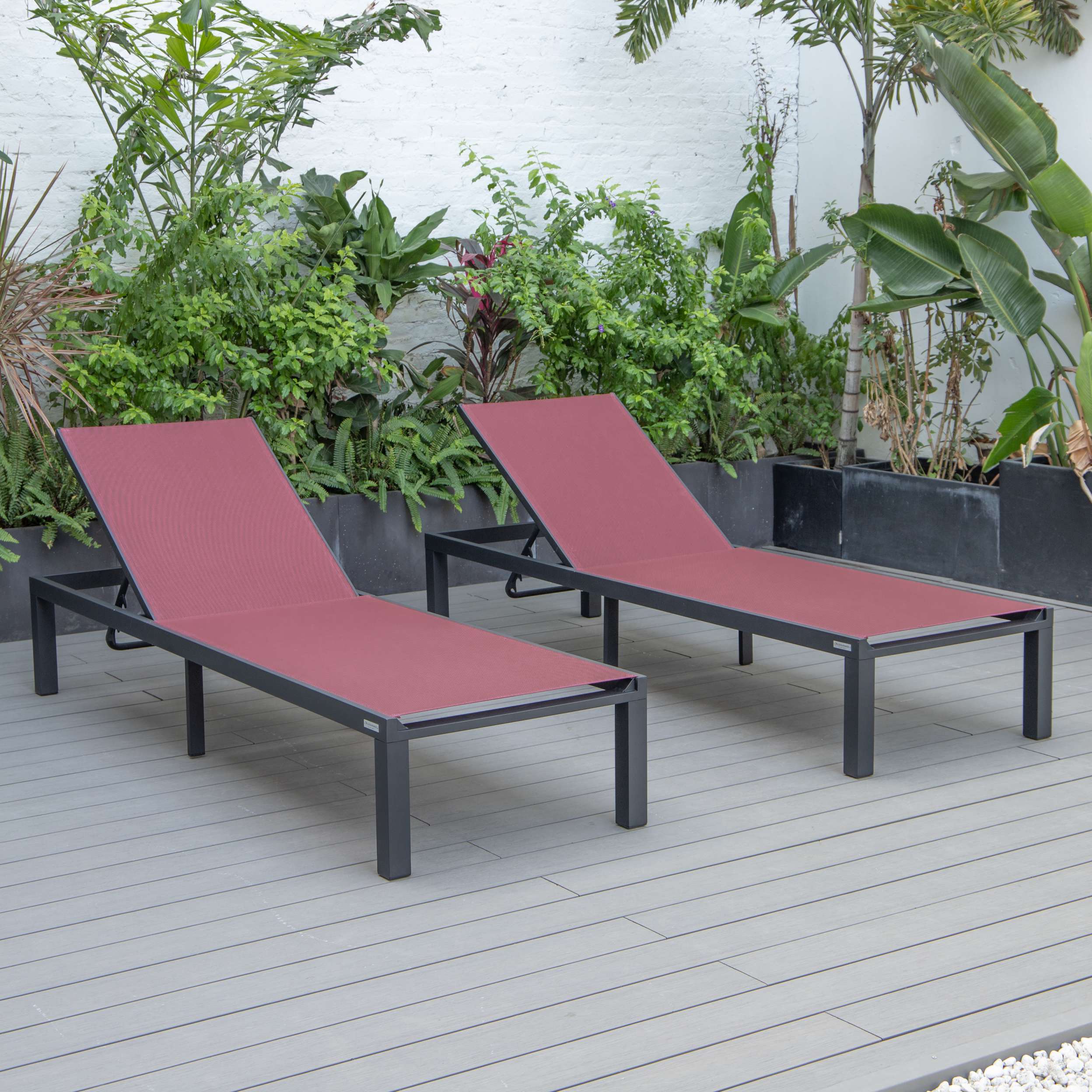 LeisureMod Marlin Patio Chaise Lounge Chair With Black Aluminum Frame, Set of 2 - Image 15