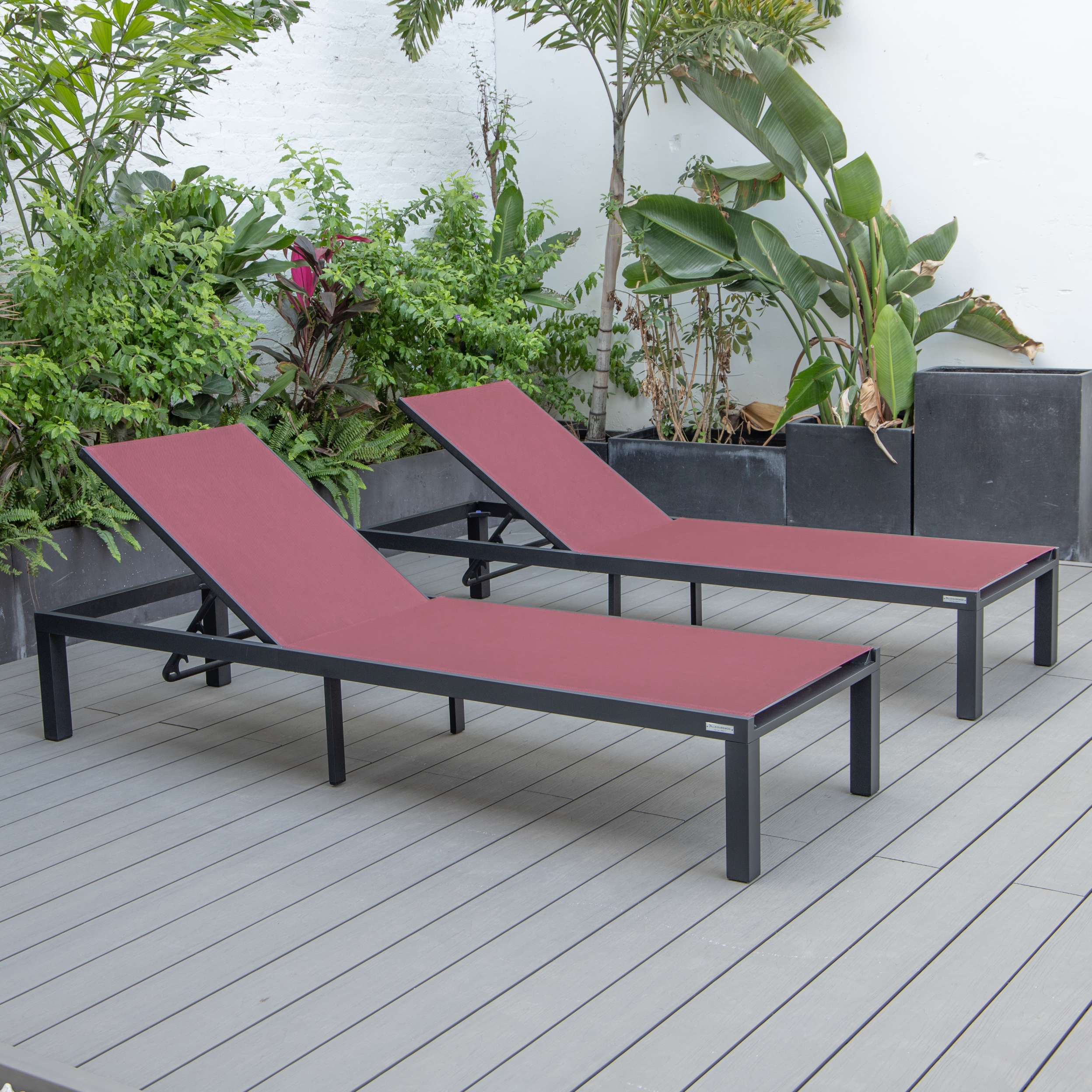LeisureMod Marlin Patio Chaise Lounge Chair With Black Aluminum Frame, Set of 2 - Image 16