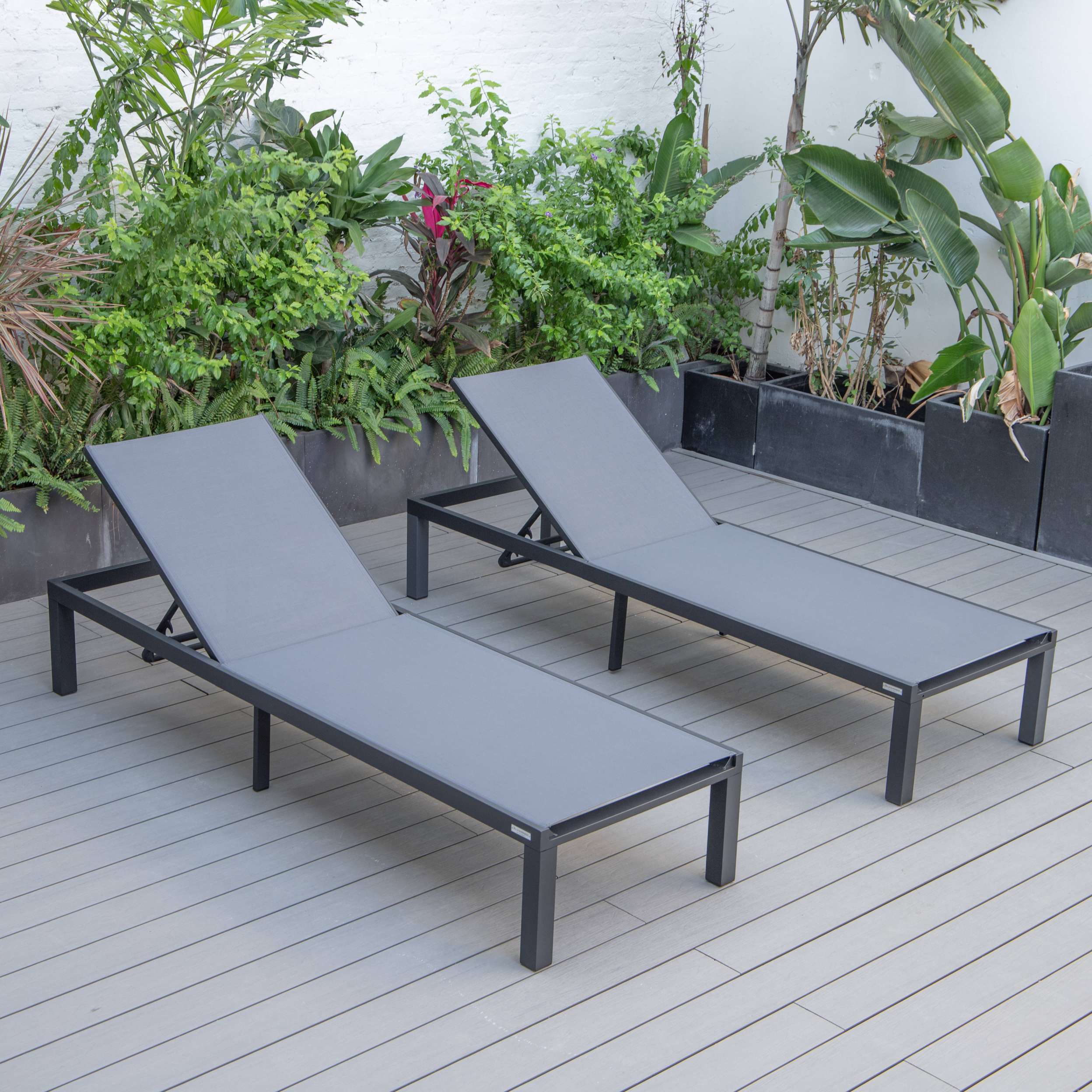 LeisureMod Marlin Patio Chaise Lounge Chair With Black Aluminum Frame, Set of 2 - Image 38