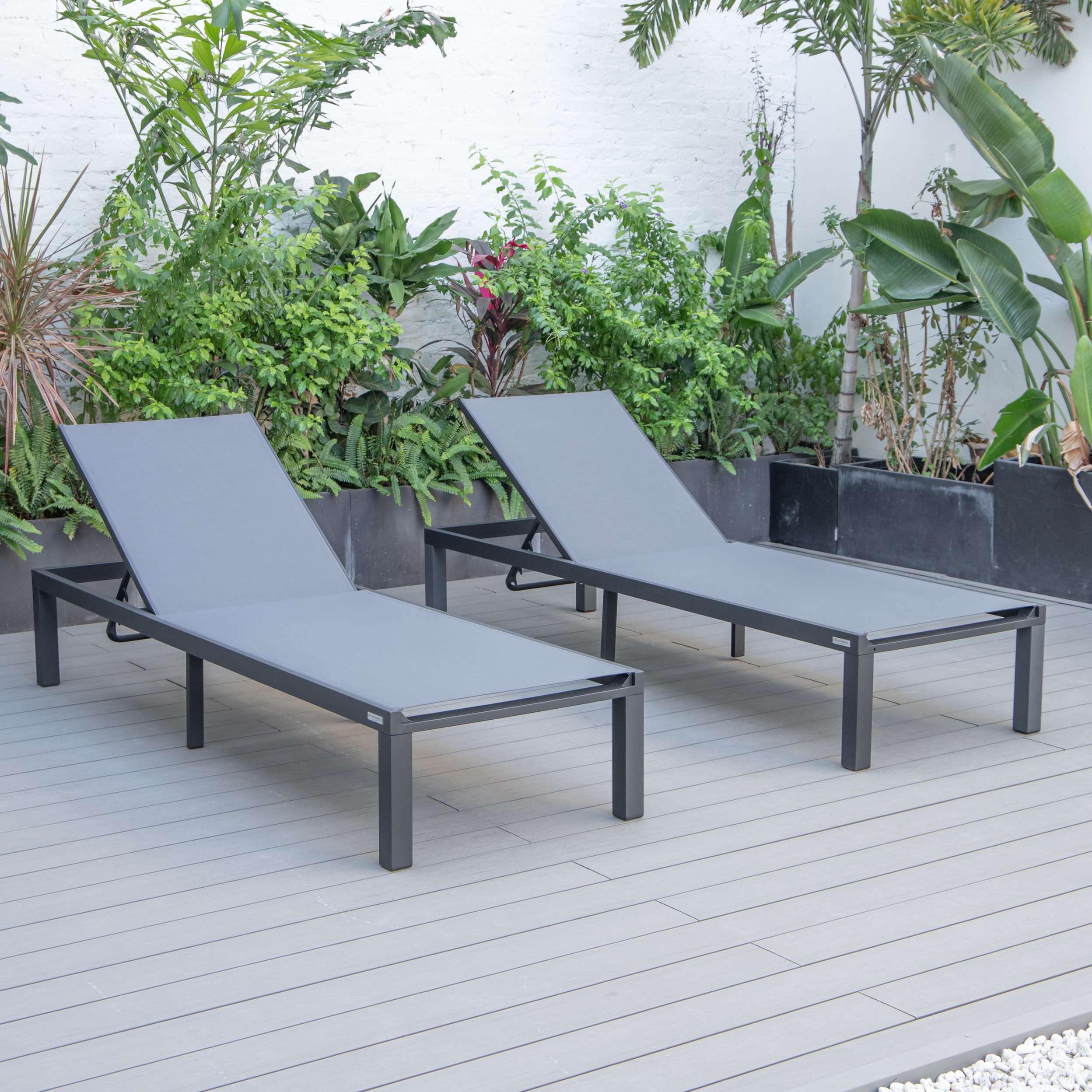LeisureMod Marlin Patio Chaise Lounge Chair With Black Aluminum Frame, Set of 2 - Image 56