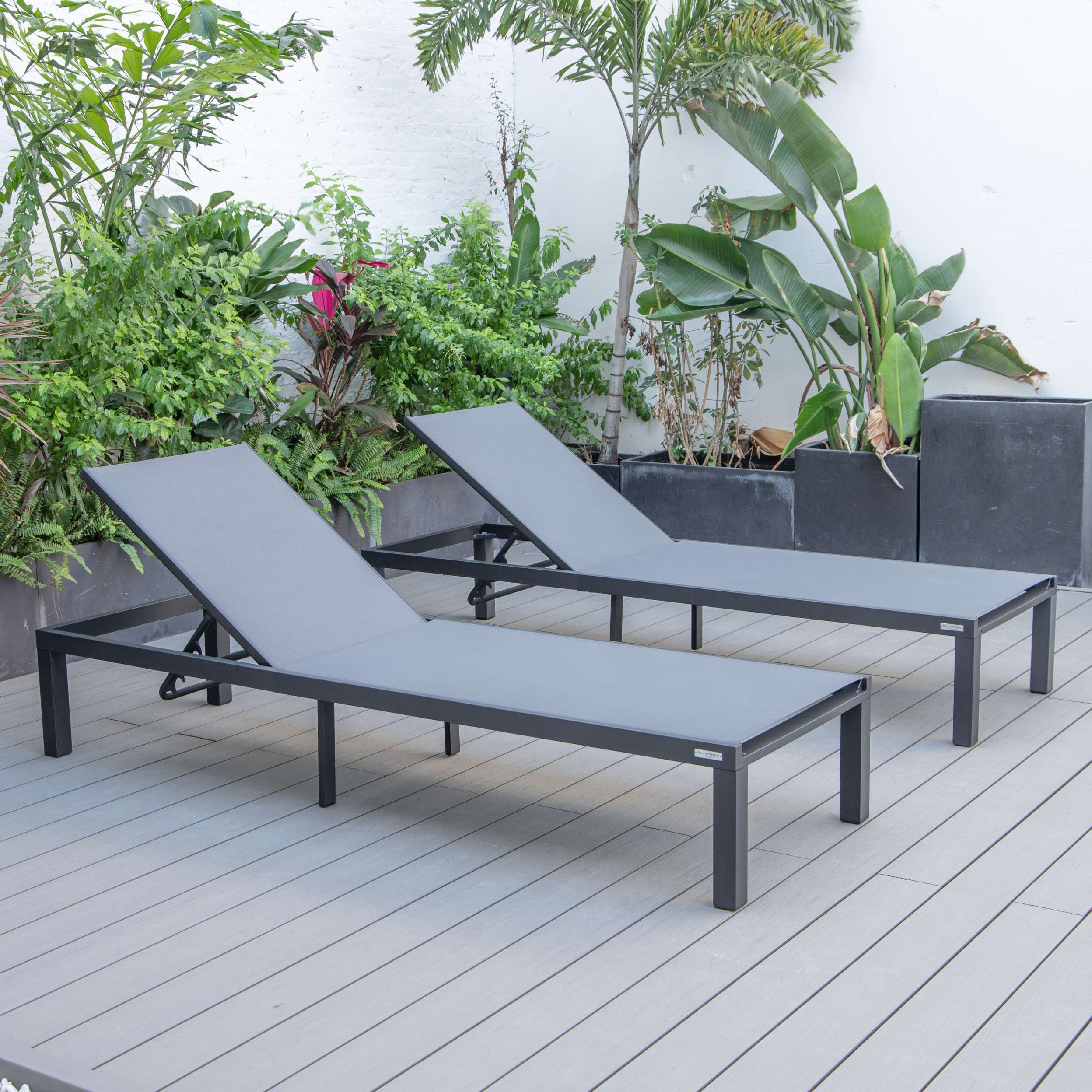 LeisureMod Marlin Patio Chaise Lounge Chair With Black Aluminum Frame, Set of 2 - Image 57