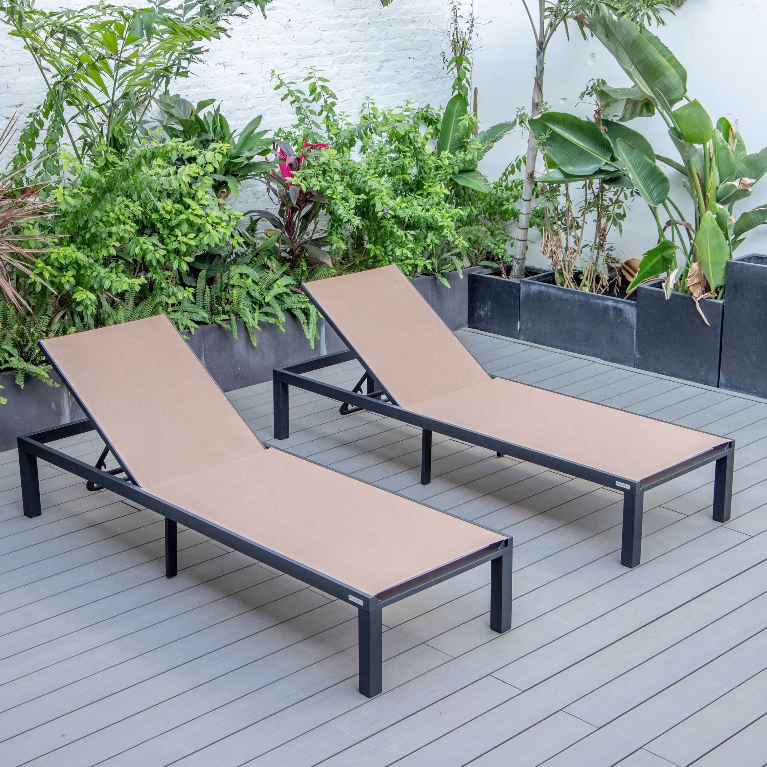 LeisureMod Marlin Patio Chaise Lounge Chair With Black Aluminum Frame, Set of 2 - Image 75