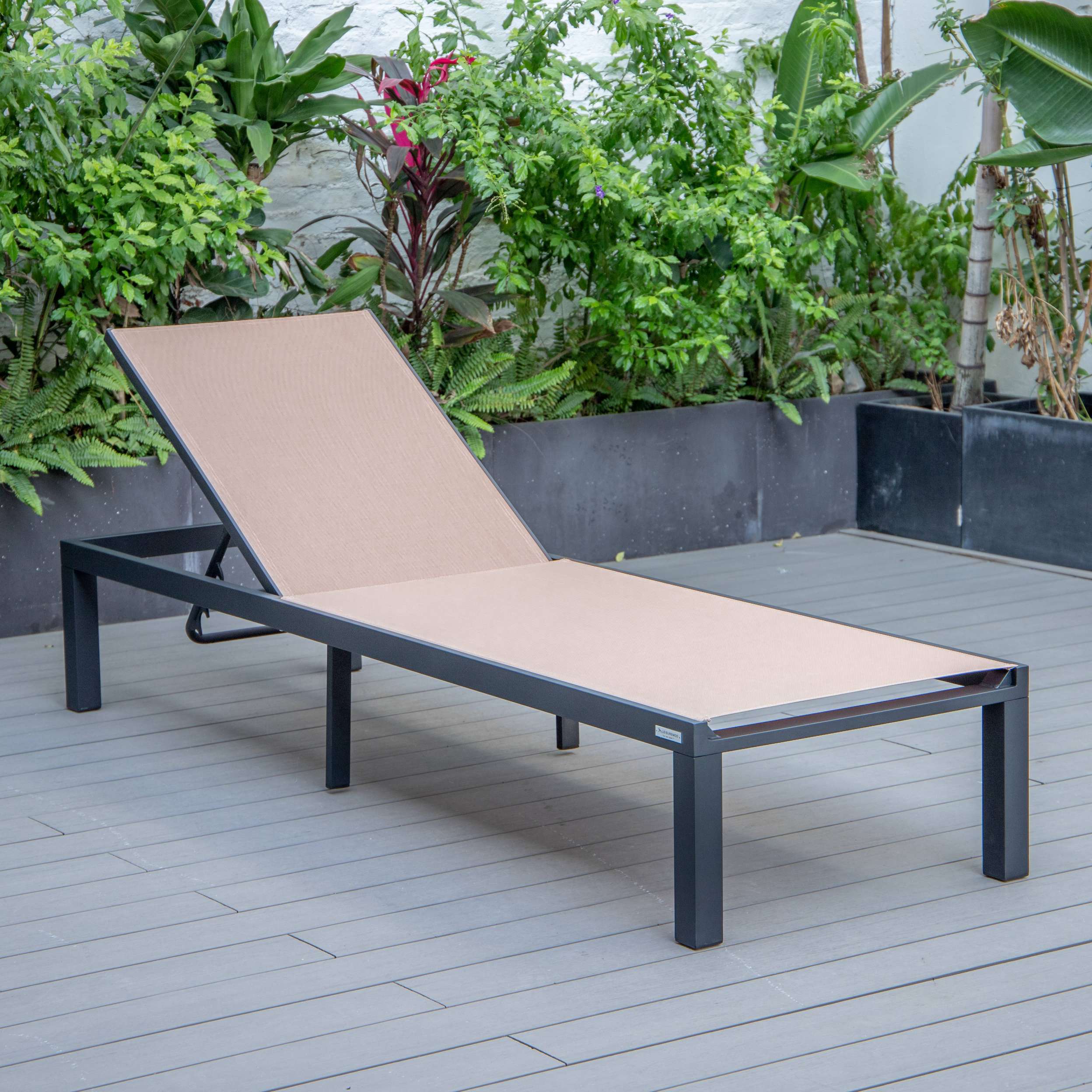 LeisureMod Marlin Patio Chaise Lounge Chair With Black Aluminum Frame, Set of 2 - Image 80