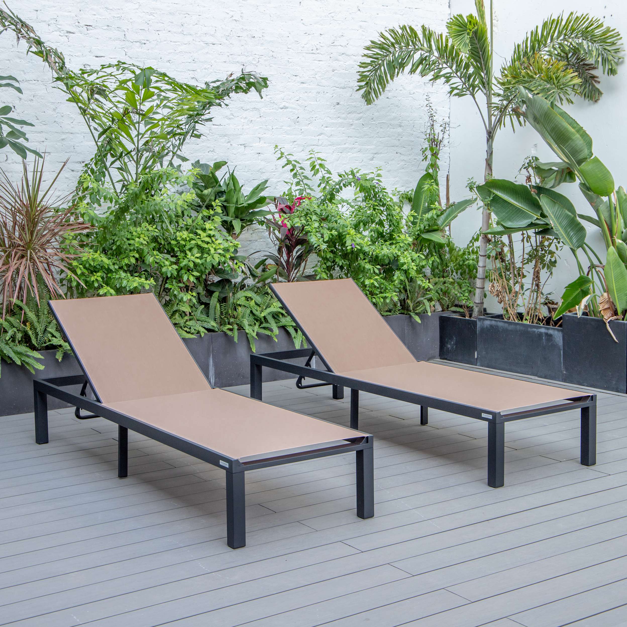 LeisureMod Marlin Patio Chaise Lounge Chair With Black Aluminum Frame, Set of 2 - Image 84