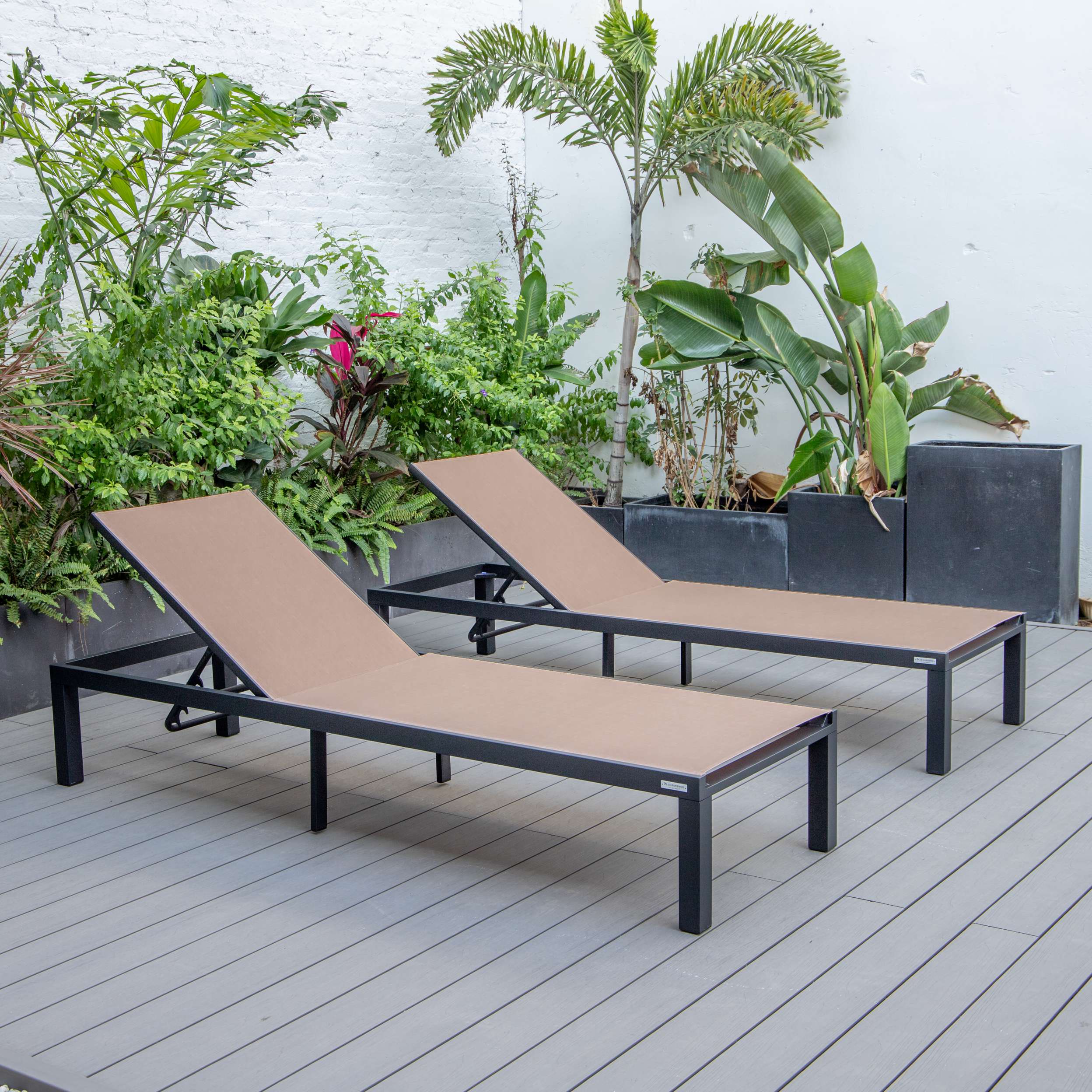 LeisureMod Marlin Patio Chaise Lounge Chair With Black Aluminum Frame, Set of 2 - Image 85