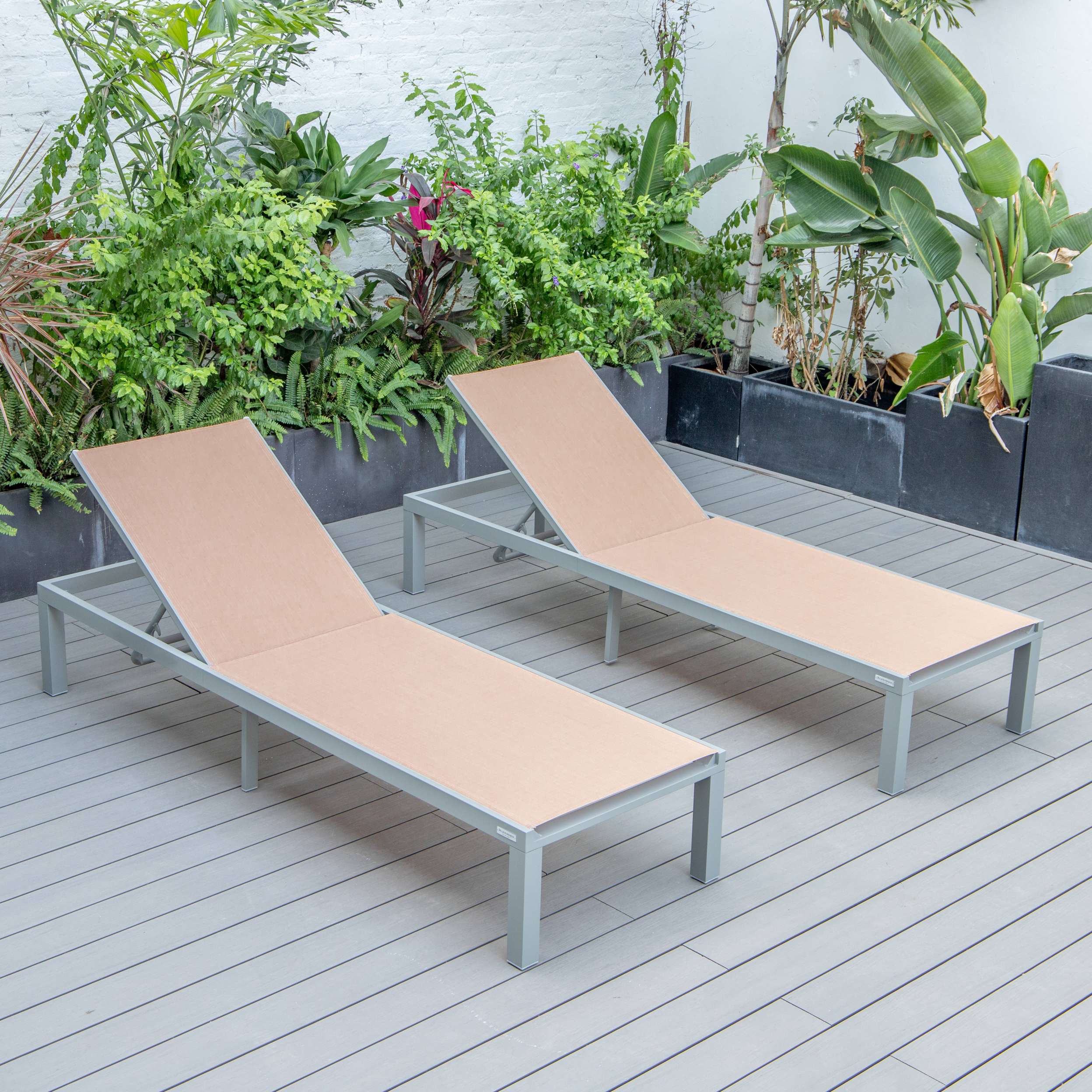 LeisureMod Marlin Patio Chaise Lounge Chair With Grey Aluminum Frame, Set of 2 - Image 109