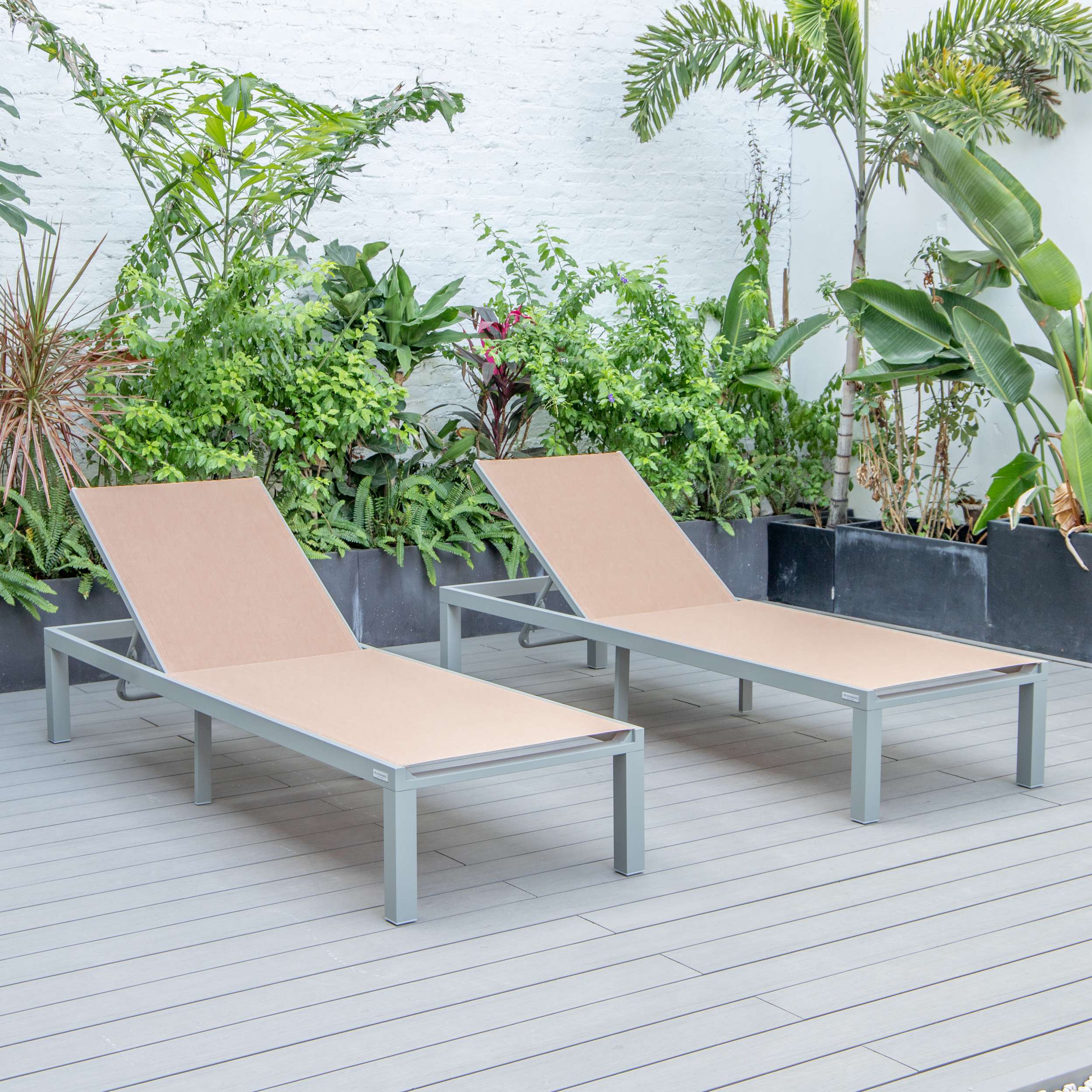LeisureMod Marlin Patio Chaise Lounge Chair With Grey Aluminum Frame, Set of 2 - Image 126
