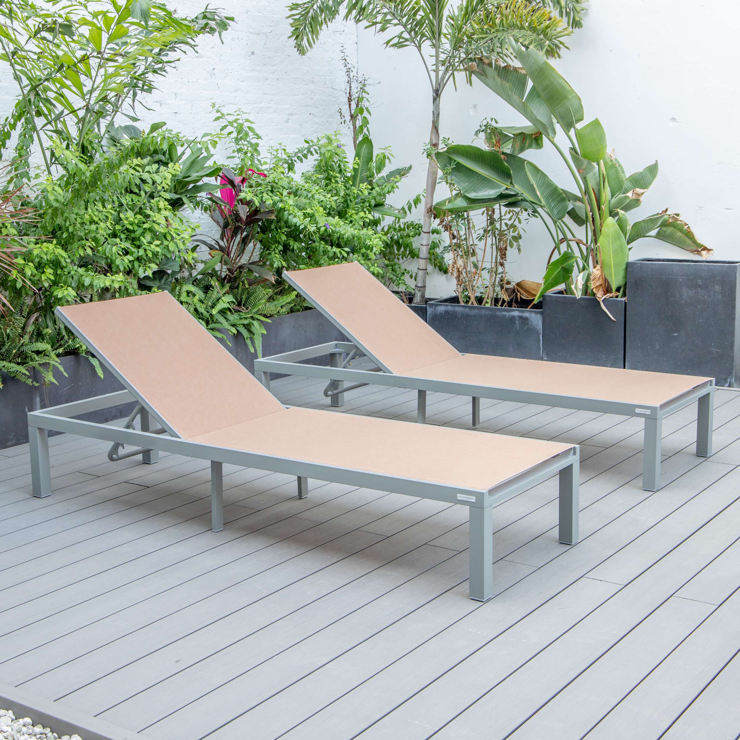 LeisureMod Marlin Patio Chaise Lounge Chair With Grey Aluminum Frame, Set of 2 - Image 127