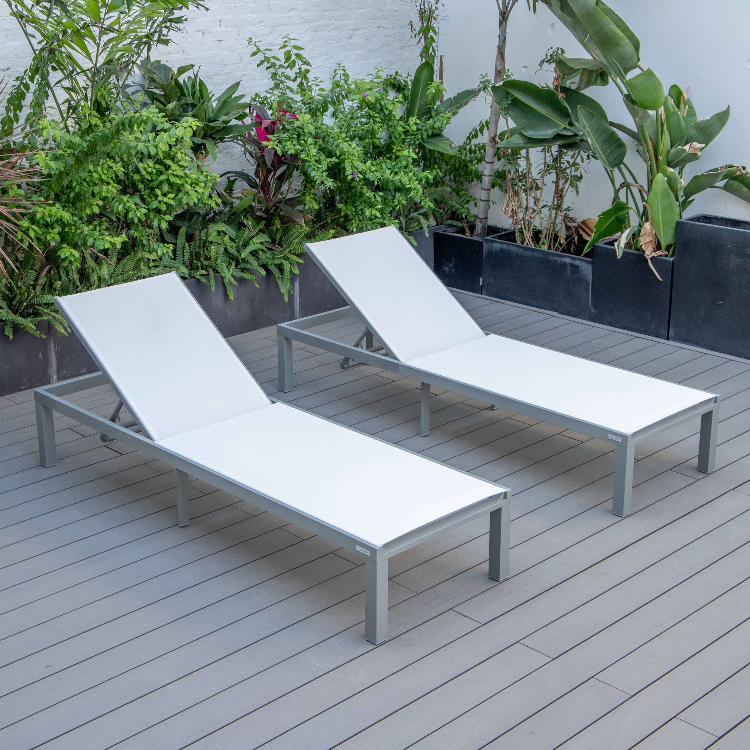 LeisureMod Marlin Patio Chaise Lounge Chair With Grey Aluminum Frame, Set of 2 - Image 147
