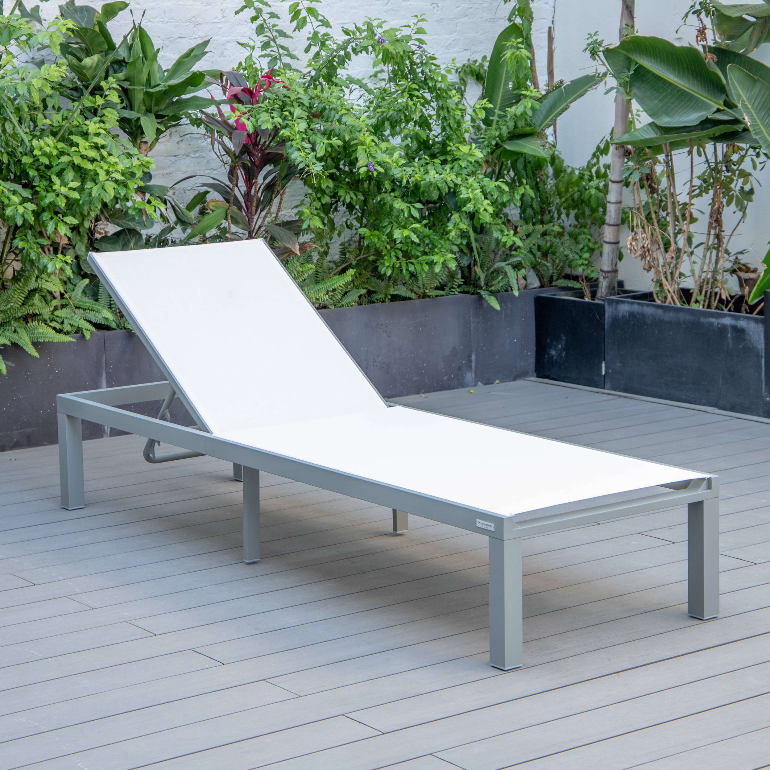 LeisureMod Marlin Patio Chaise Lounge Chair With Grey Aluminum Frame, Set of 2 - Image 149