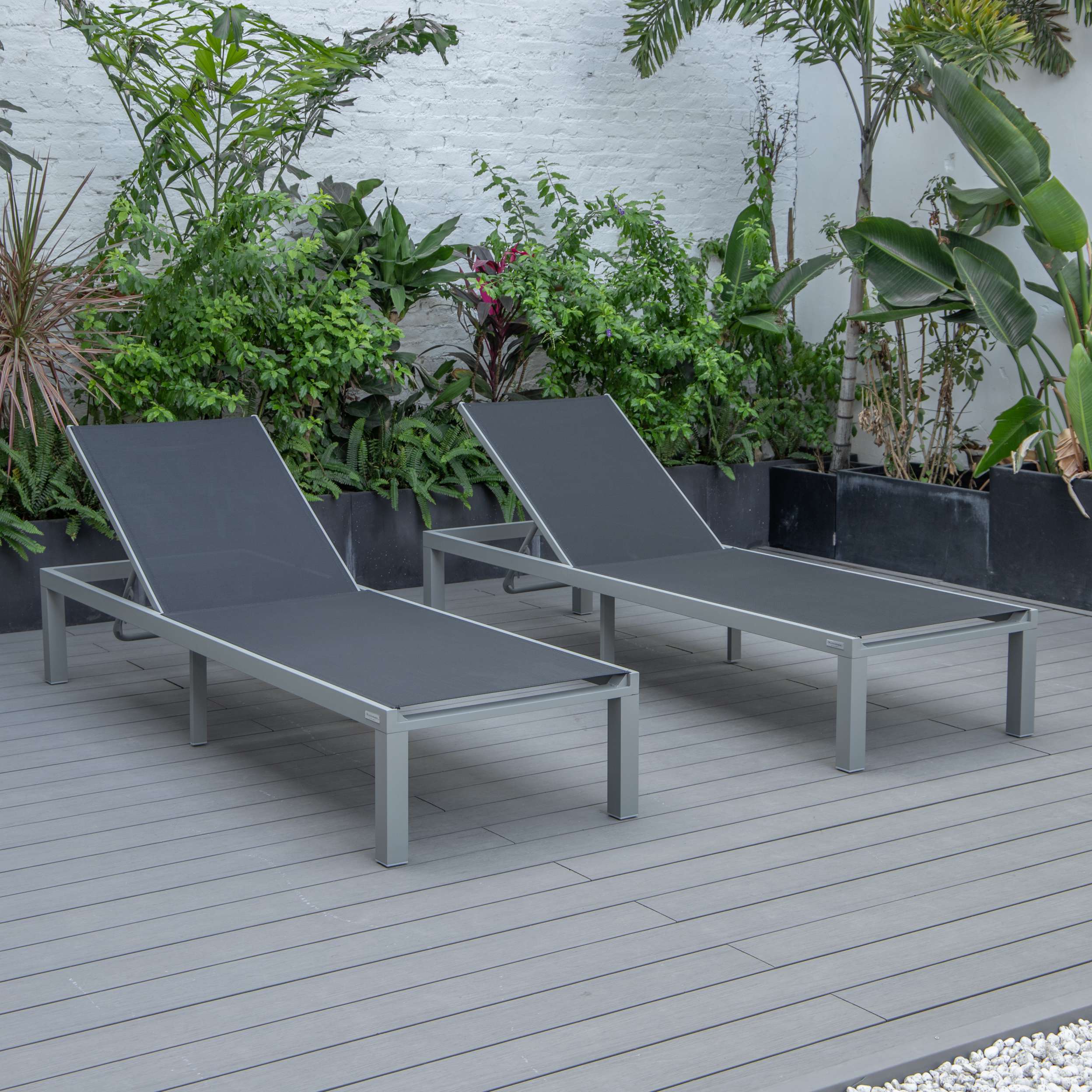 LeisureMod Marlin Patio Chaise Lounge Chair With Grey Aluminum Frame, Set of 2 - Image 15