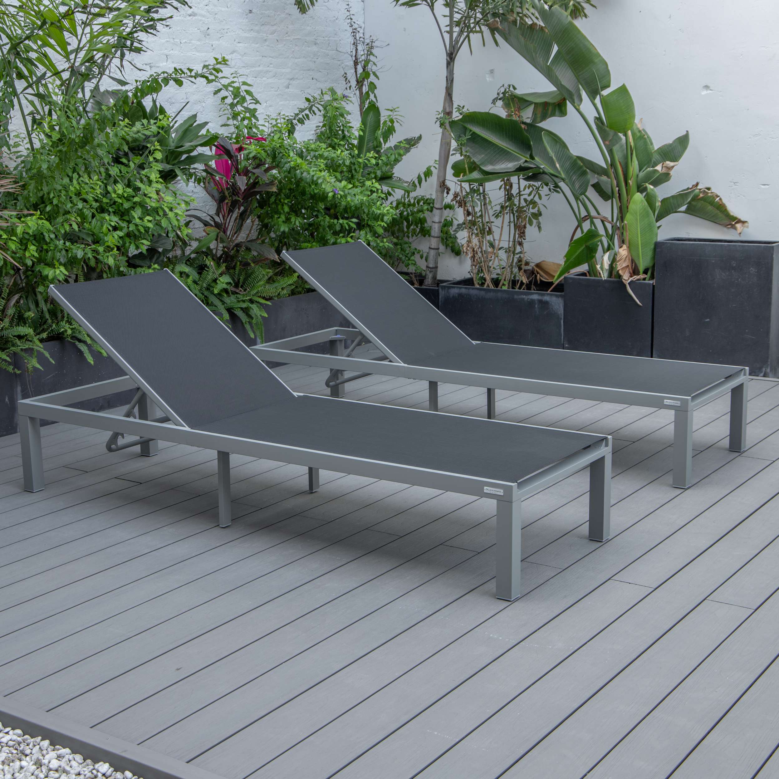 LeisureMod Marlin Patio Chaise Lounge Chair With Grey Aluminum Frame, Set of 2 - Image 16