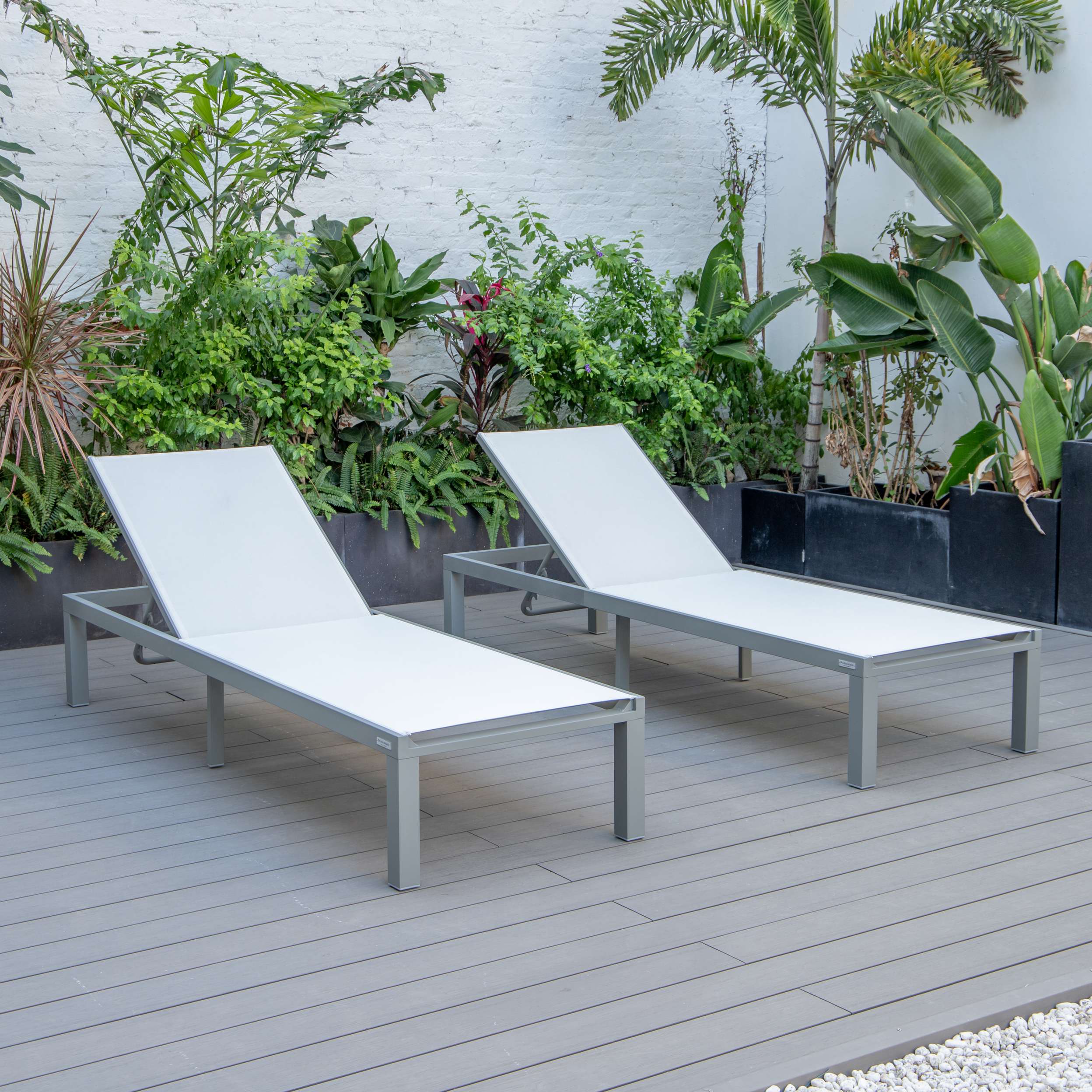 LeisureMod Marlin Patio Chaise Lounge Chair With Grey Aluminum Frame, Set of 2 - Image 162