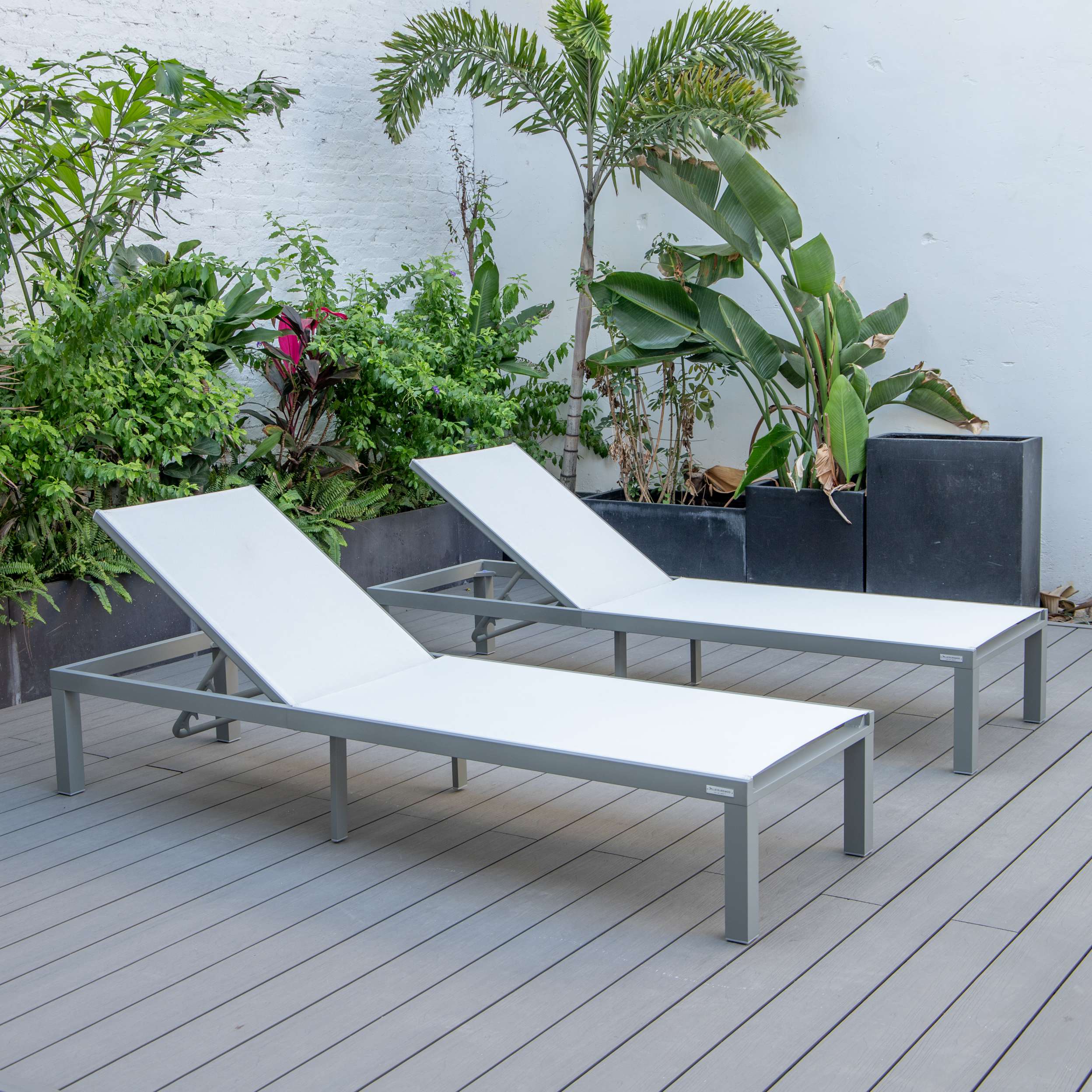 LeisureMod Marlin Patio Chaise Lounge Chair With Grey Aluminum Frame, Set of 2 - Image 163