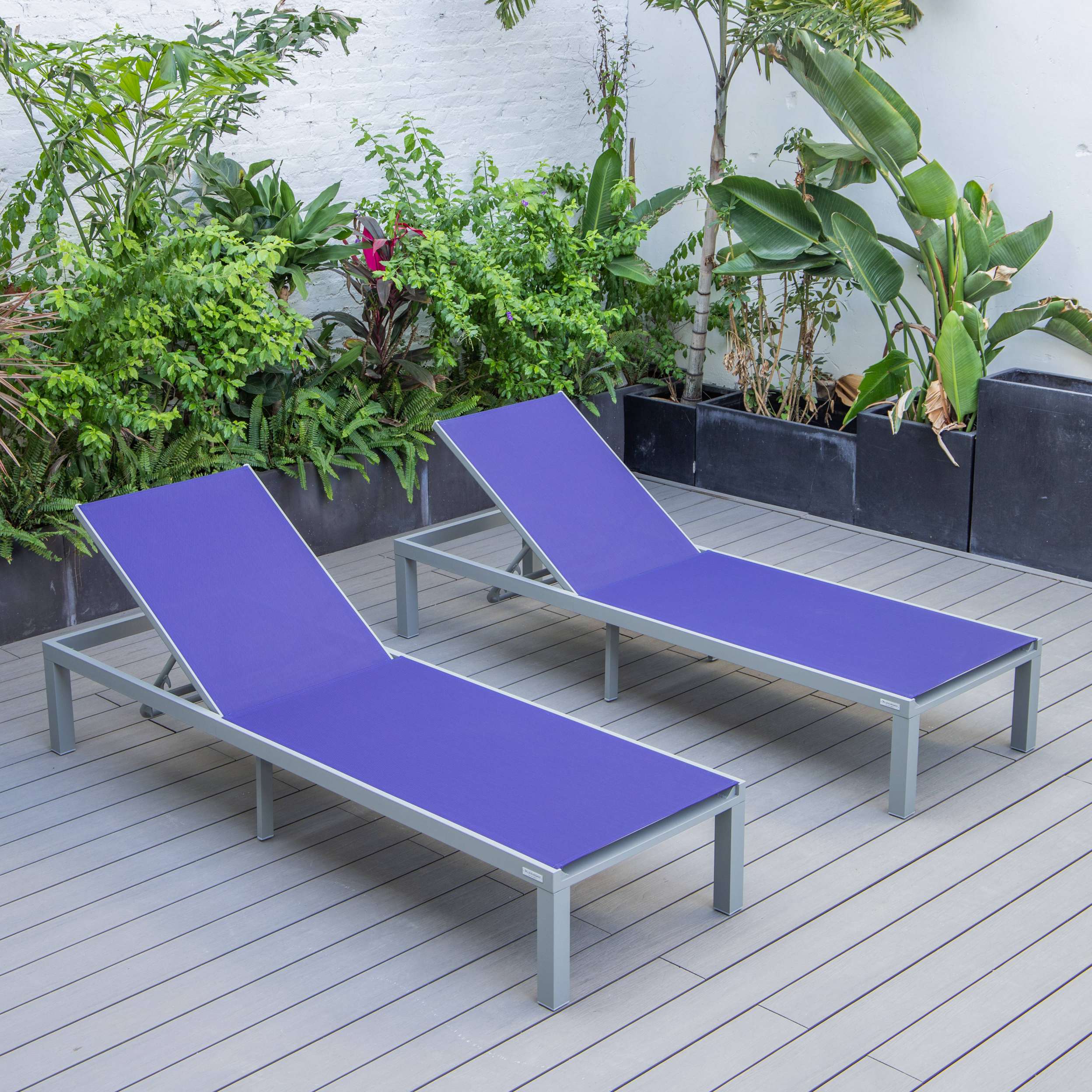 LeisureMod Marlin Patio Chaise Lounge Chair With Grey Aluminum Frame, Set of 2 - Image 183
