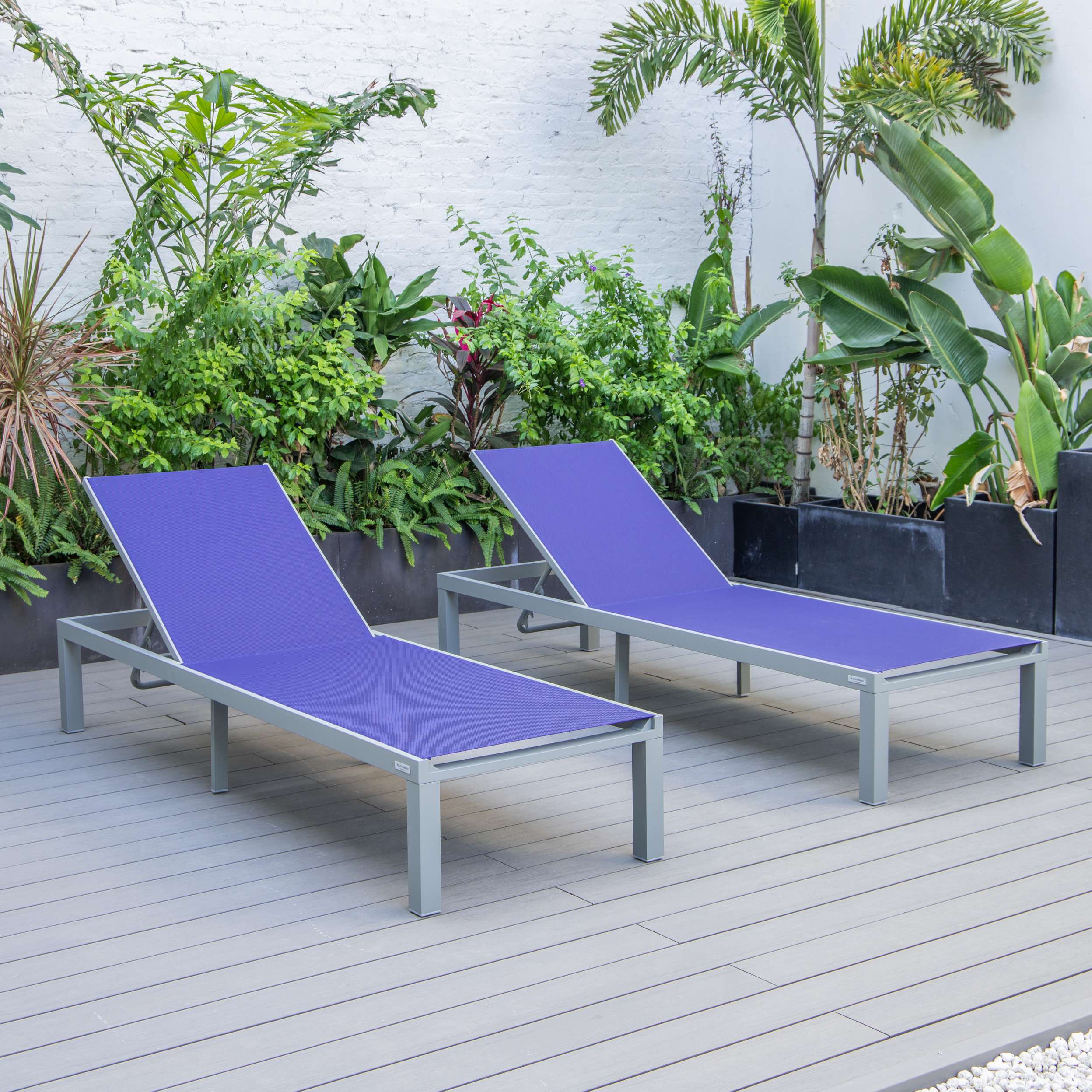 LeisureMod Marlin Patio Chaise Lounge Chair With Grey Aluminum Frame, Set of 2 - Image 200