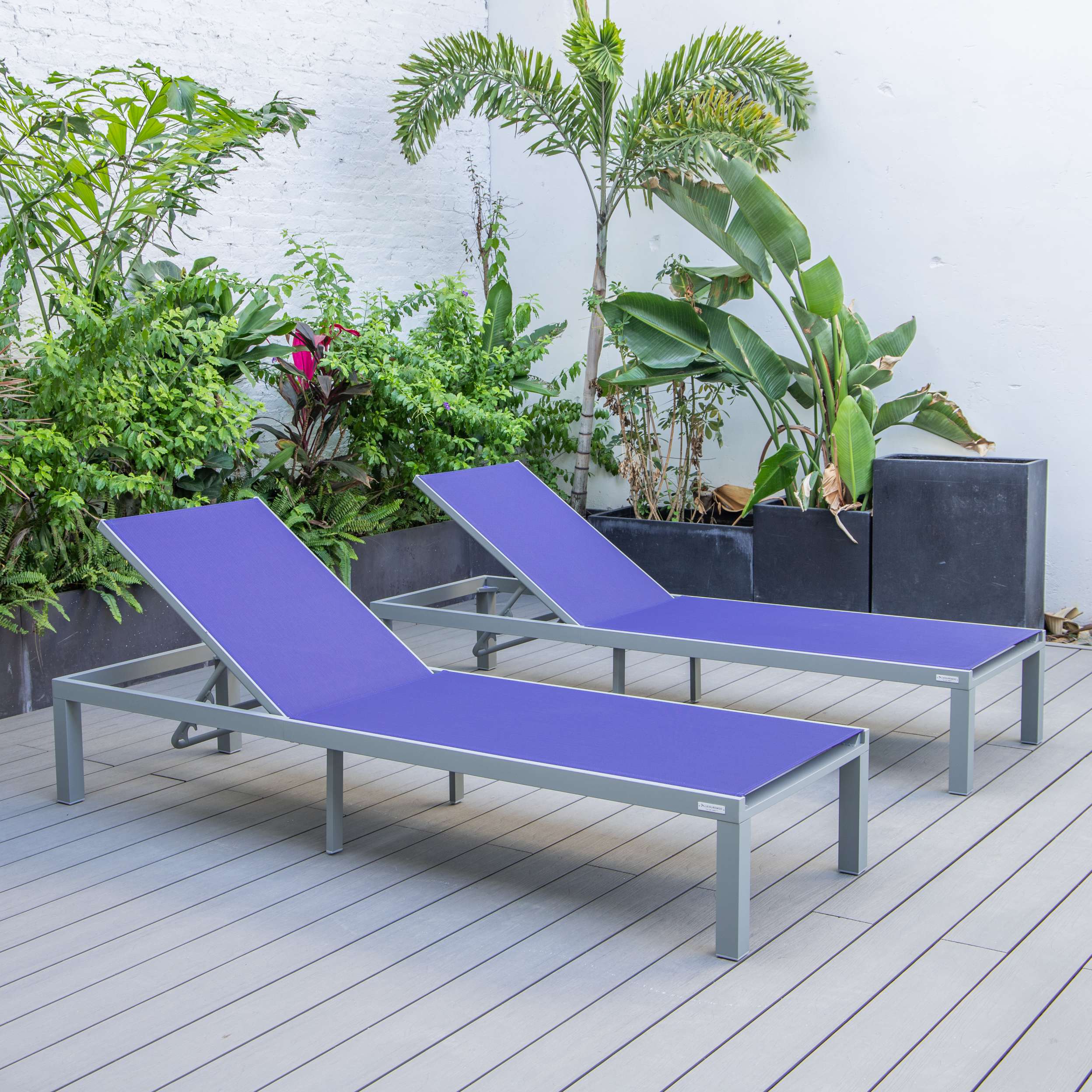 LeisureMod Marlin Patio Chaise Lounge Chair With Grey Aluminum Frame, Set of 2 - Image 201