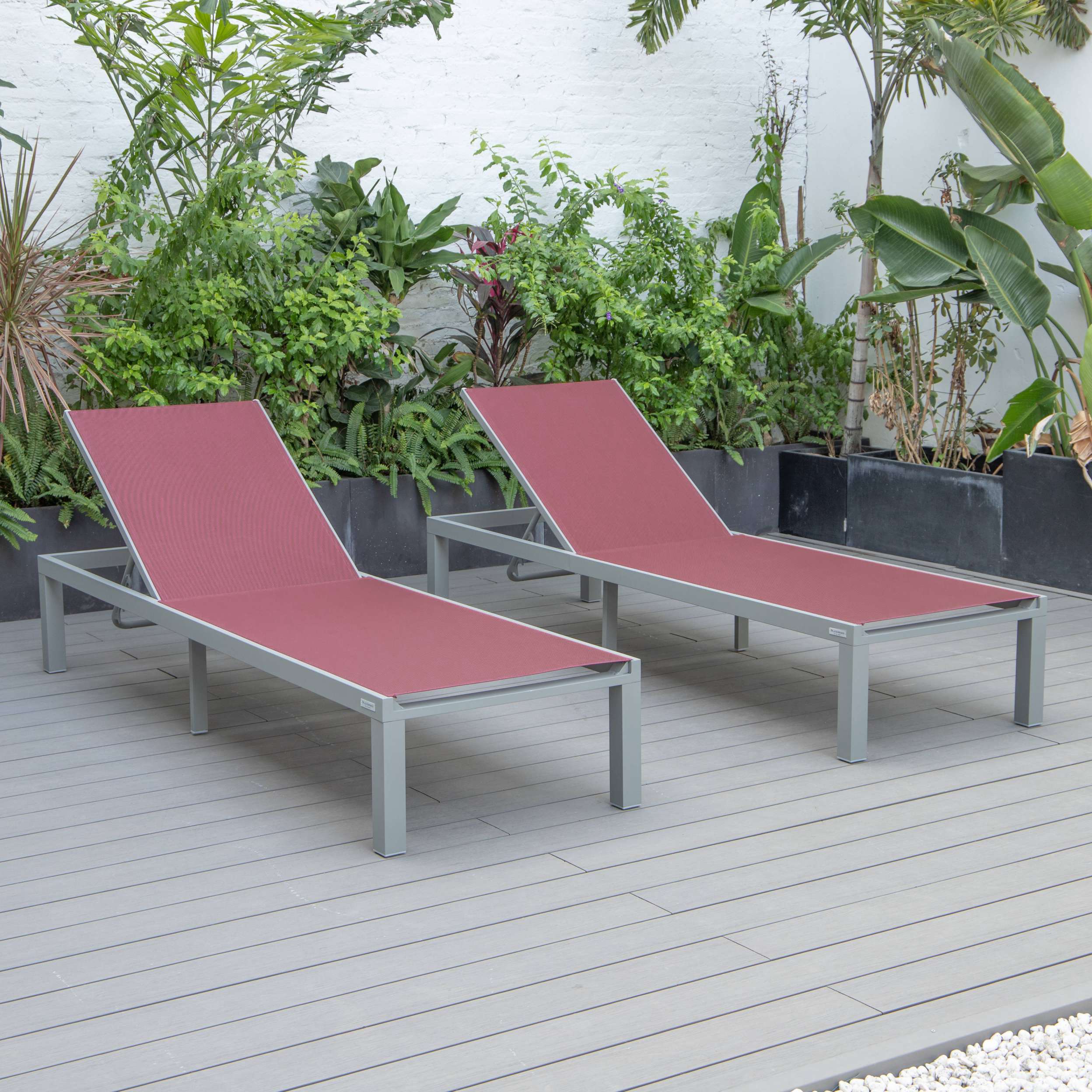 LeisureMod Marlin Patio Chaise Lounge Chair With Grey Aluminum Frame, Set of 2 - Image 35
