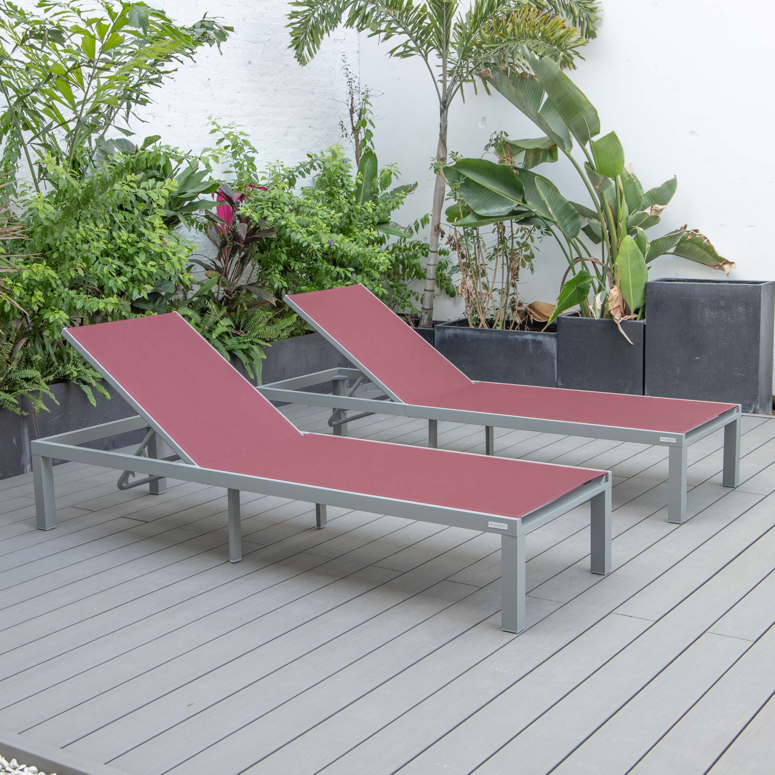 LeisureMod Marlin Patio Chaise Lounge Chair With Grey Aluminum Frame, Set of 2 - Image 48