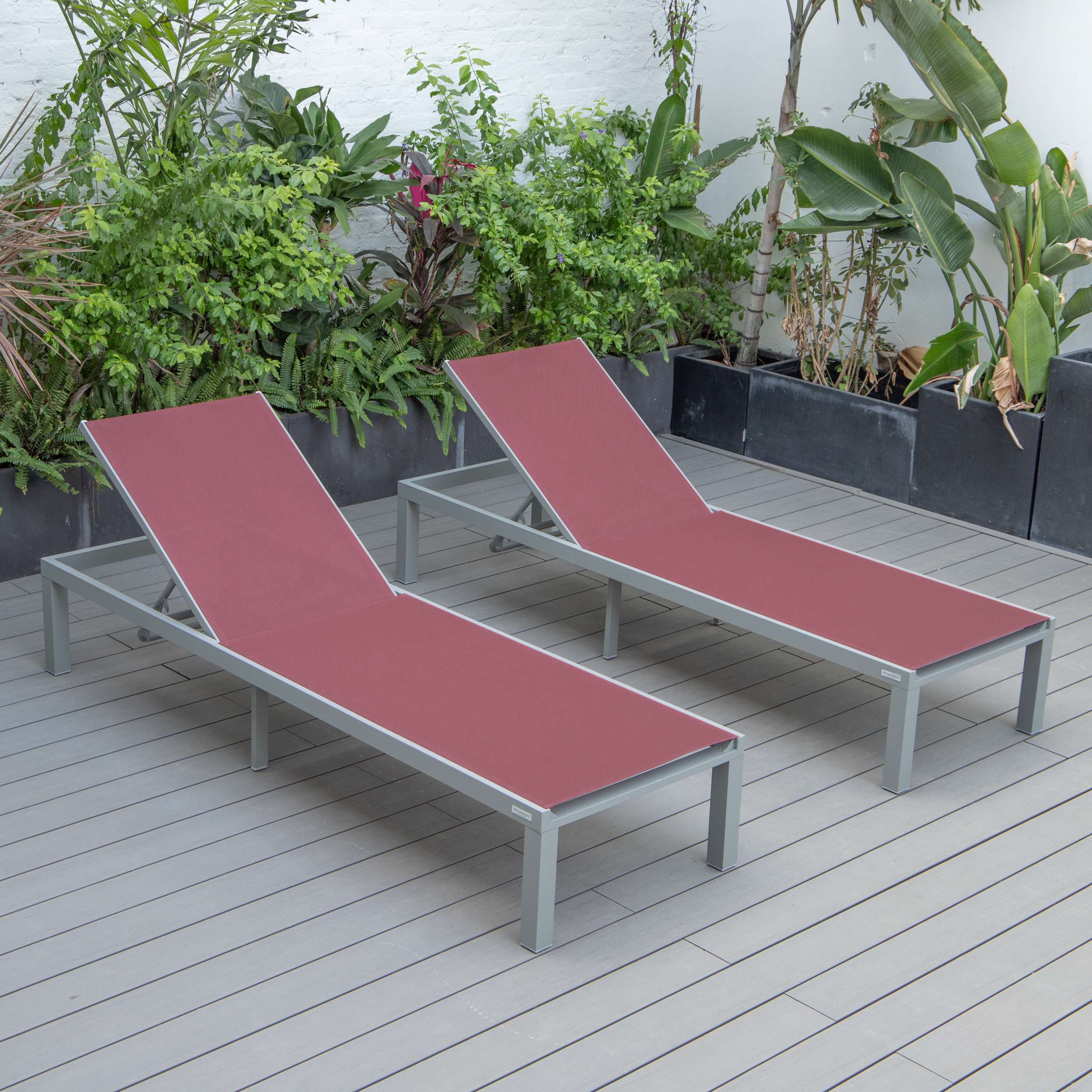LeisureMod Marlin Patio Chaise Lounge Chair With Grey Aluminum Frame, Set of 2 - Image 51