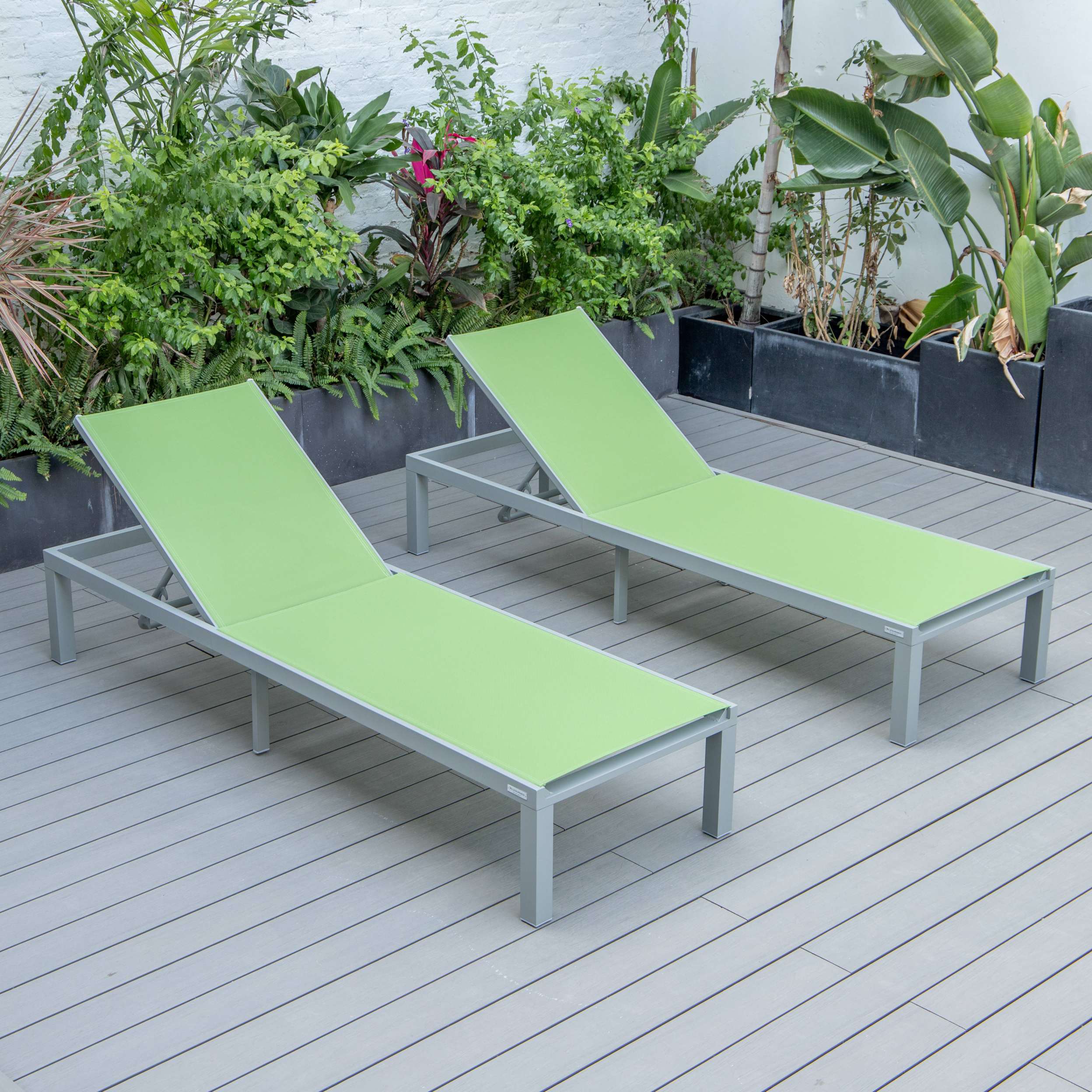 LeisureMod Marlin Patio Chaise Lounge Chair With Grey Aluminum Frame, Set of 2 - Image 72