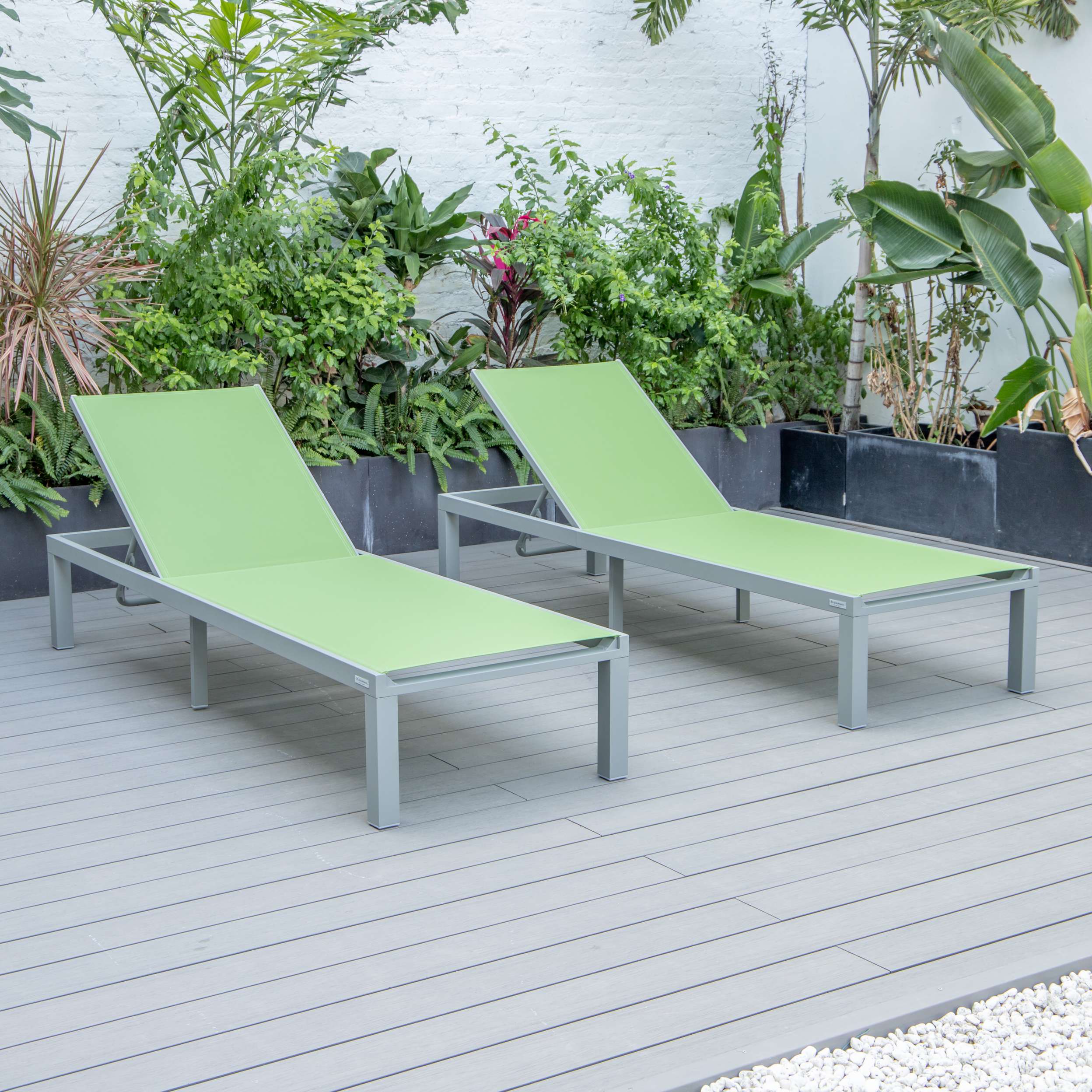 LeisureMod Marlin Patio Chaise Lounge Chair With Grey Aluminum Frame, Set of 2 - Image 83