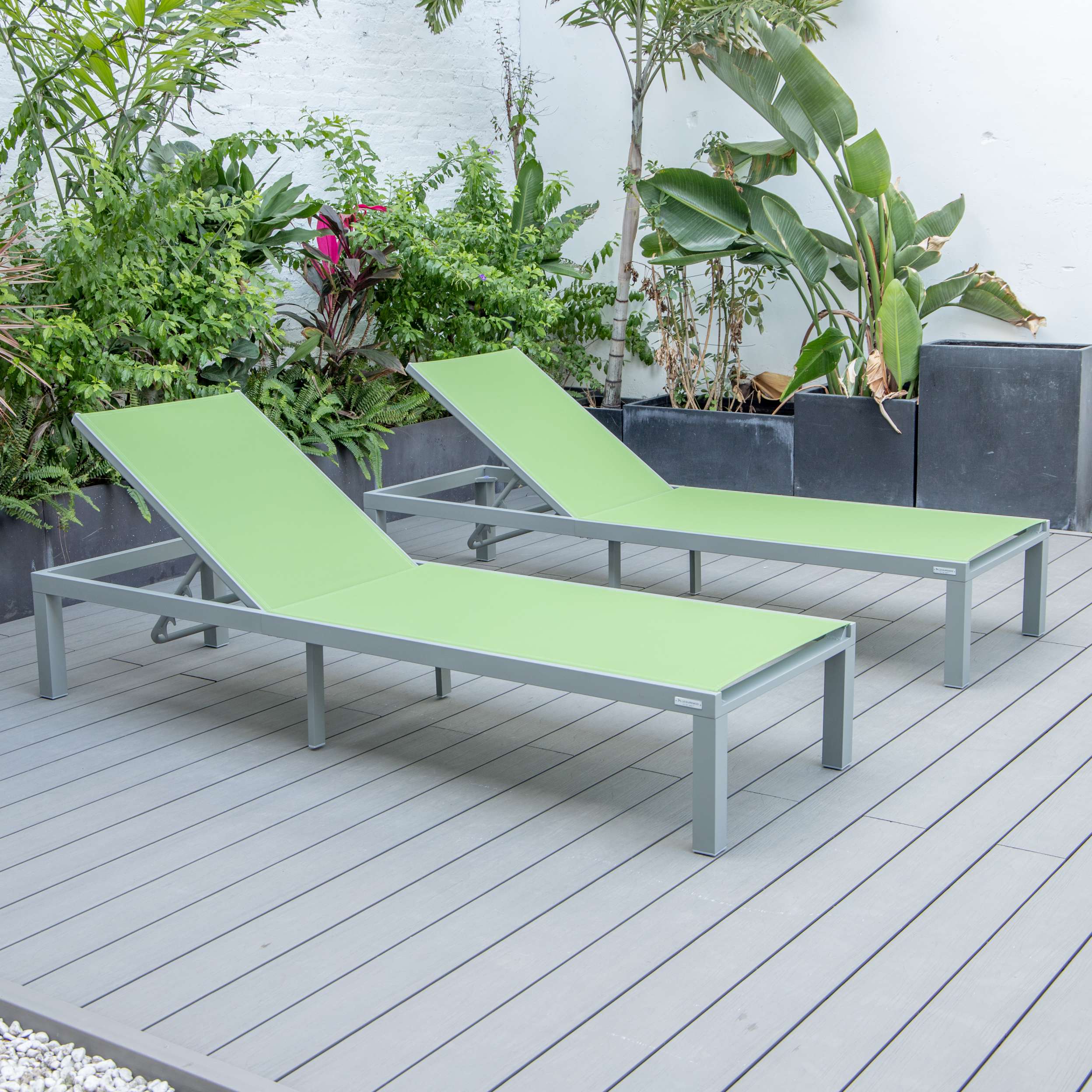 LeisureMod Marlin Patio Chaise Lounge Chair With Grey Aluminum Frame, Set of 2 - Image 84