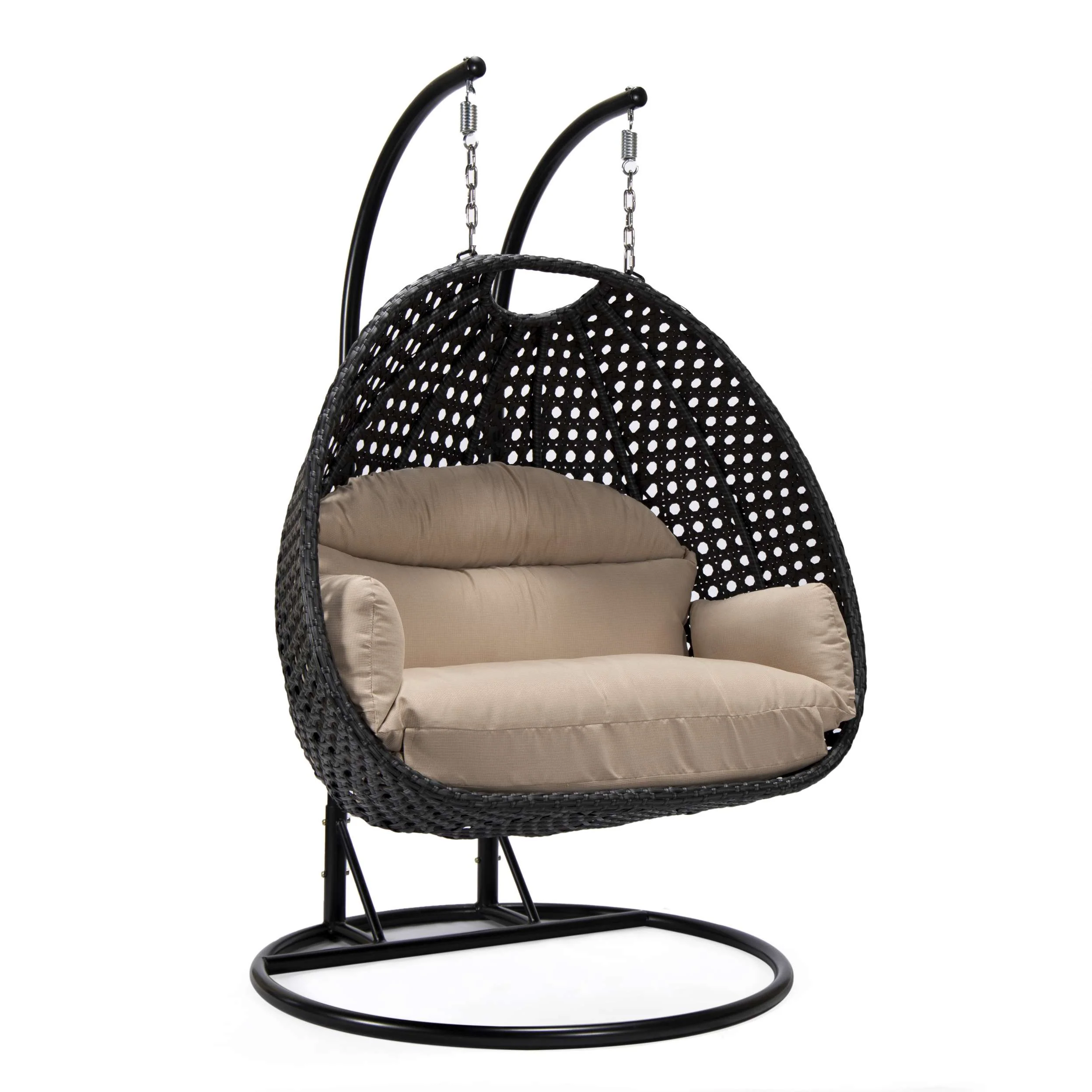 LeisureMod Mendoza Charcoal Wicker Hanging 2 person Egg Swing Chair - Image 10
