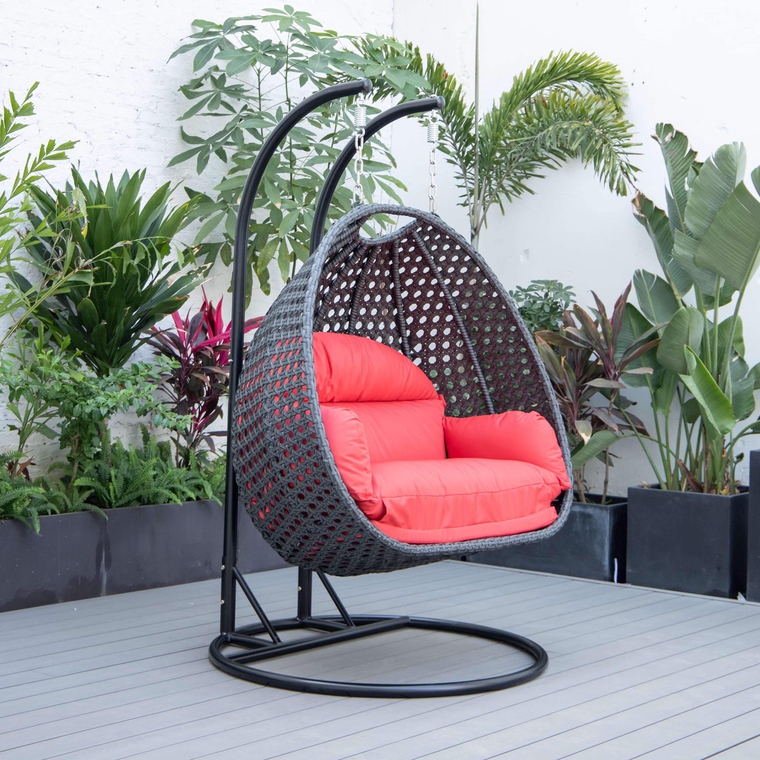 LeisureMod Mendoza Charcoal Wicker Hanging 2 person Egg Swing Chair - Image 100