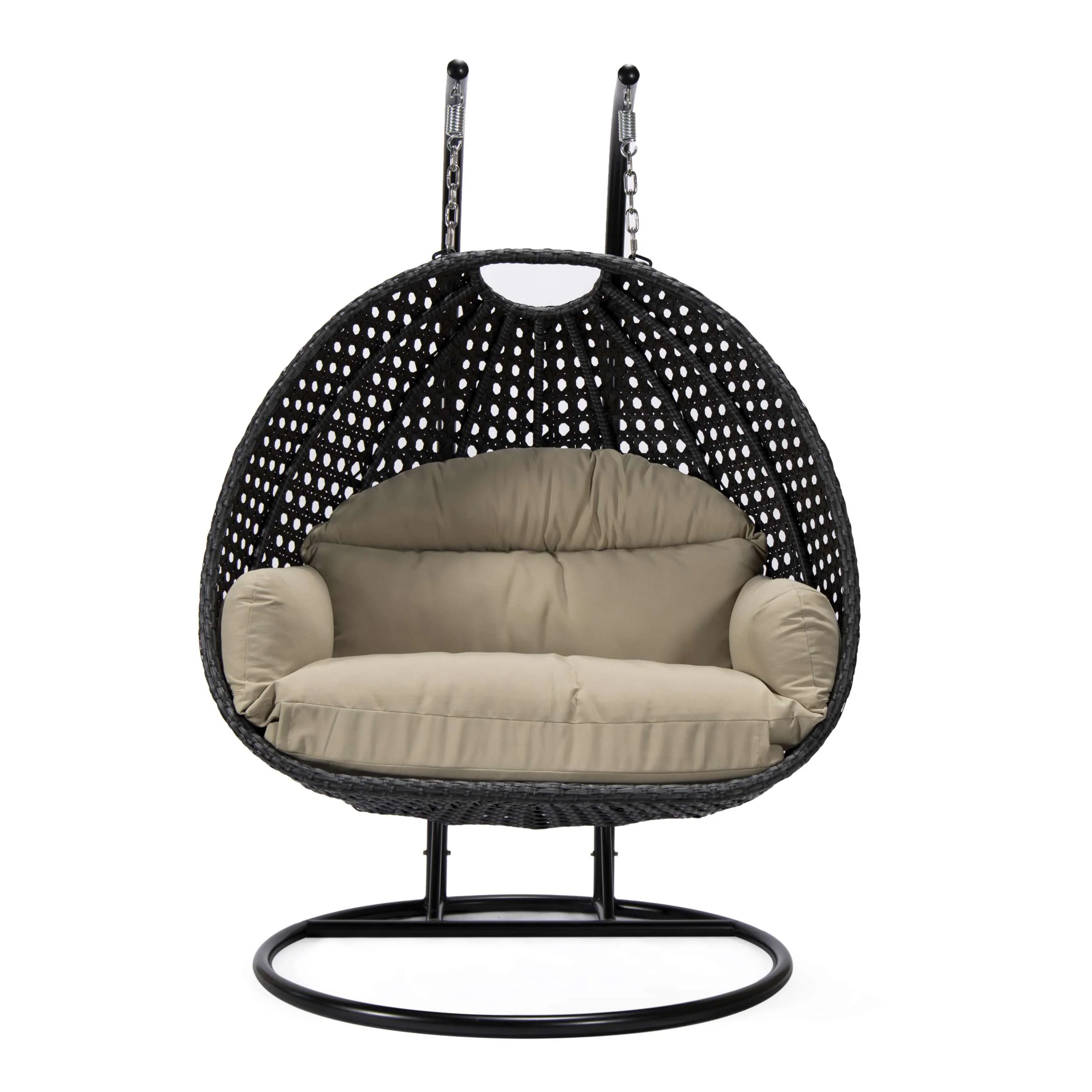 LeisureMod Mendoza Charcoal Wicker Hanging 2 person Egg Swing Chair - Image 107