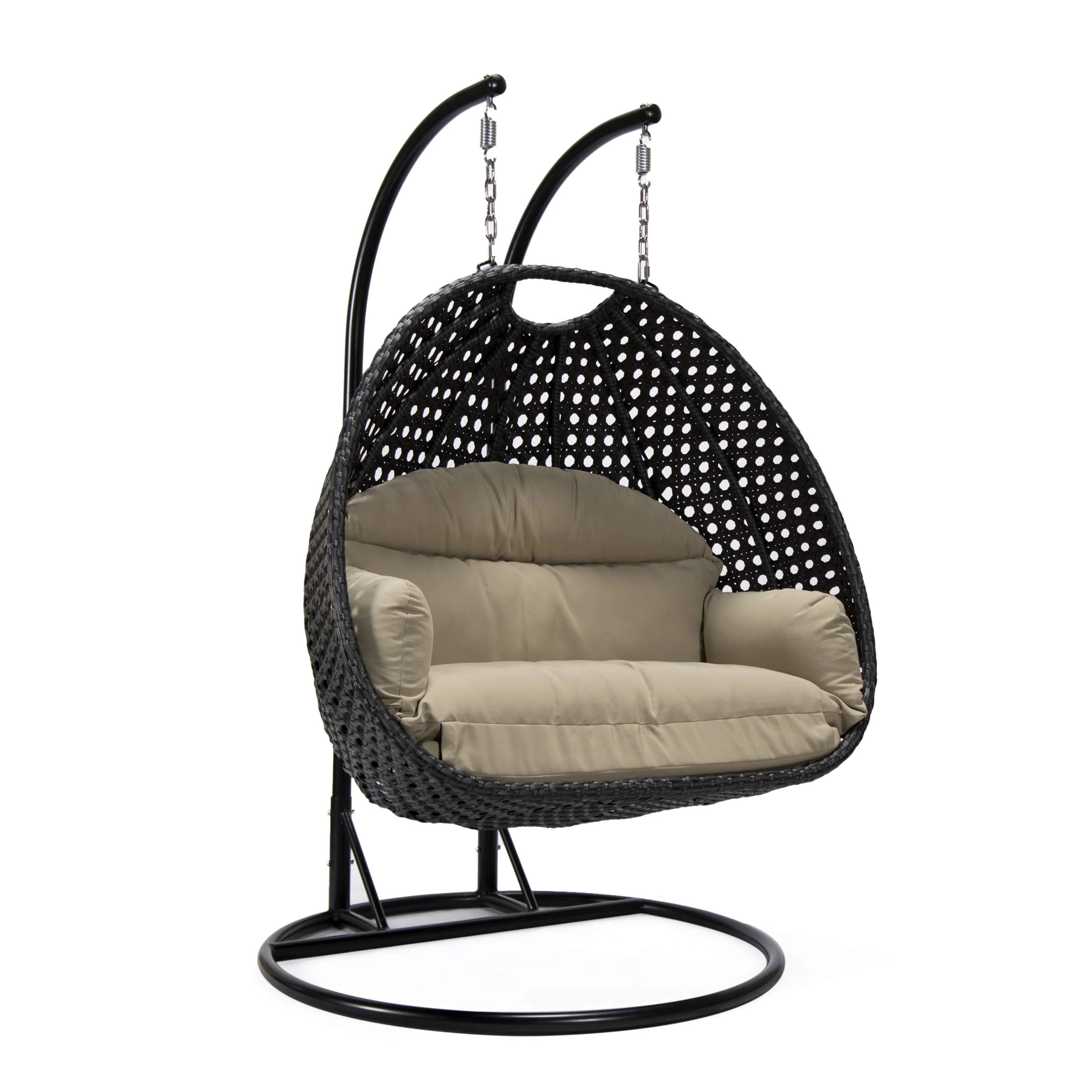 LeisureMod Mendoza Charcoal Wicker Hanging 2 person Egg Swing Chair - Image 109