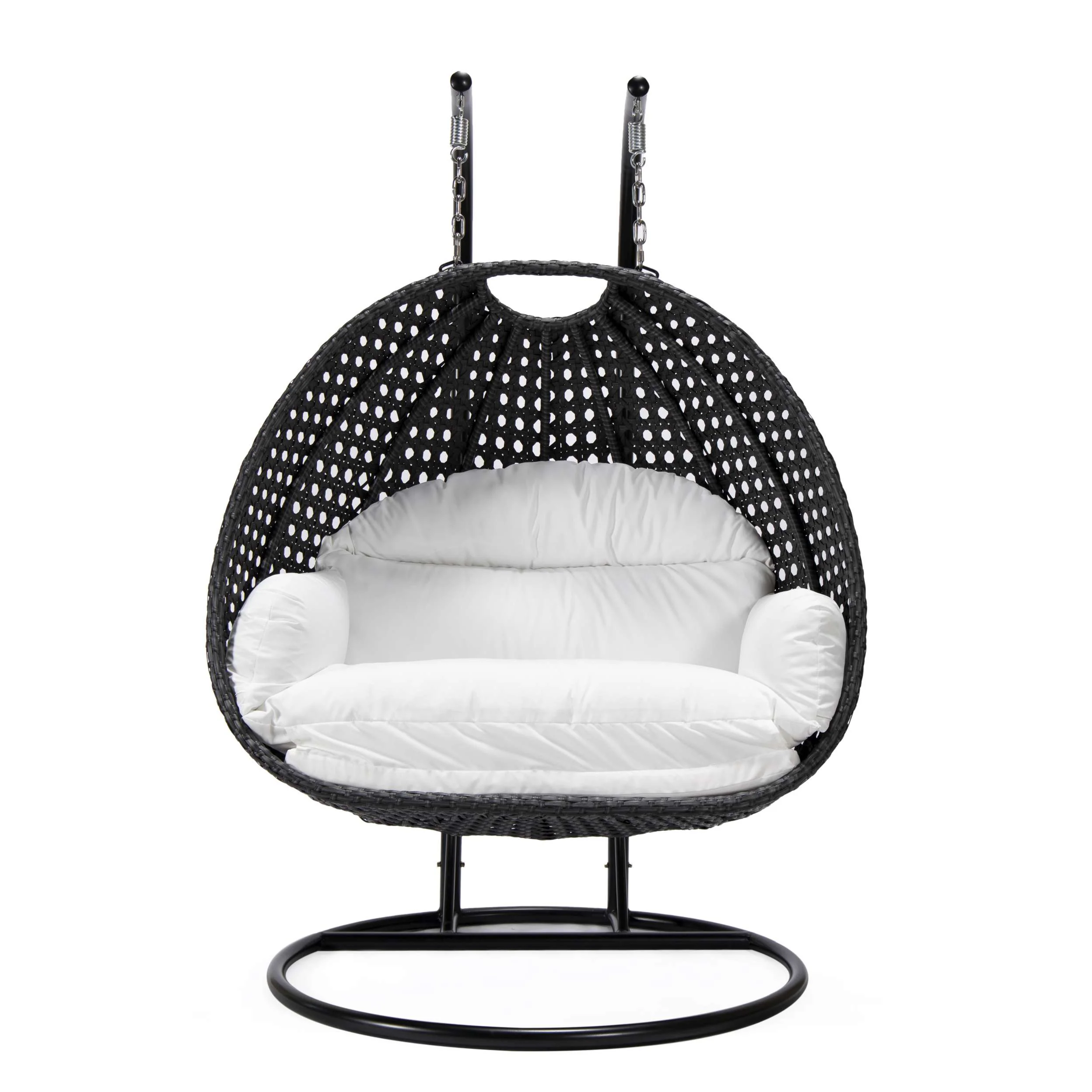 LeisureMod Mendoza Charcoal Wicker Hanging 2 person Egg Swing Chair - Image 117